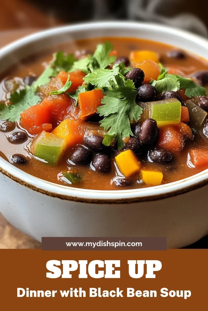 Warm up with this flavorful black bean soup recipe that's perfect for cozy nights! Our spicy black bean stew combines hearty black beans with roasted veggies and zesty spices to create a nutritious vegetarian chili with black beans. This easy bean soup recipe is not only healthy but also satisfying. Perfect for meal prep or a quick dinner. Try it today and enjoy a bowl of comfort! Save this recipe for later! #BlackBeanSoup #HealthyRecipes #VegetarianChili #EasySoup