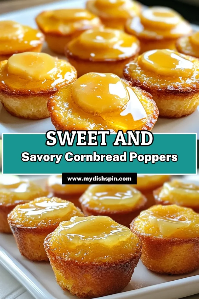 Discover the delight of honey butter cornbread poppers! This sweet cornbread recipe features mini cornbread muffins that are easy to make and perfect as cornbread with honey. These tasty easy cornbread snacks are ideal for any gathering or a cozy night in. Bake a batch and serve them warm with creamy honey butter. Don’t miss out on this delicious treat! Save this recipe now! #HoneyButterCornbreadPoppers #MiniCornbreadMuffins #SweetCornbreadRecipe #EasyCornbreadSnacks