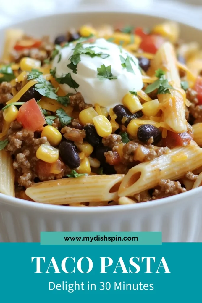 Discover the ultimate Taco Pasta recipe! This easy pasta dinner combines all your favorite Tex-Mex flavors in one pot. Enjoy creamy, cheesy taco pasta ready in just 30 minutes, perfect for a weeknight meal. Packed with ground beef or turkey, black beans, and fresh ingredients, this one-pot taco pasta will delight your family. Try it tonight and elevate your dinner game! Save this cheesy taco pasta recipe now! #TacoPasta #EasyDinner #OnePotMeals #TexMexLove