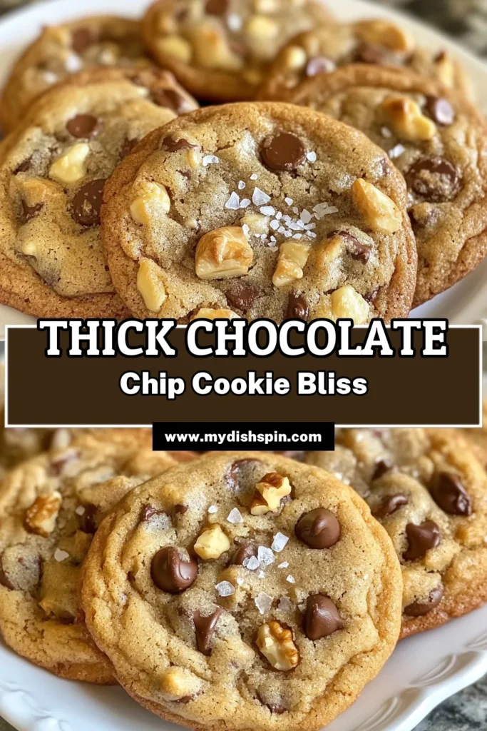 Indulge in these thick chocolate chip cookies that capture the essence of bakery-style cookies right at home! This easy cookie recipe delivers soft chocolate chip cookies packed with semi-sweet chocolate chips and optional nuts. Perfect for any occasion, these homemade chocolate chip cookies will be a hit with family and friends. Try them today and elevate your baking game! Save this recipe for later! #ThickCookies #ChocolateChipCookies #Baking #HomemadeTreats
