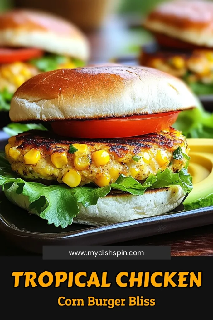 Savor the flavor of Tropical Chicken Corn Burgers! These easy chicken burgers with corn are not only delicious but also packed with nutrients. Perfect for grilling, these corn chicken patties combine ground chicken, fresh corn, and seasonings for a healthy meal. Try this simple recipe for grilled chicken corn burgers that everyone will love. Save this post and impress your family with these healthy chicken burger recipes tonight! #HealthyRecipes #ChickenBurgers #GrilledChicken #CookingIdeas