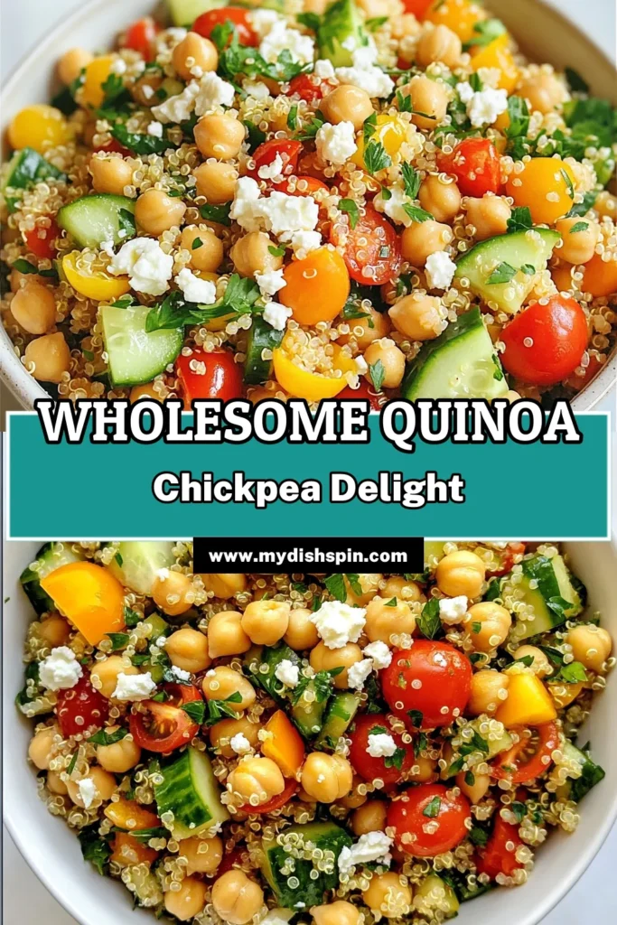 Discover the ultimate vegetarian protein-packed salads with this delicious quinoa salad recipe! This hearty quinoa and chickpea salad is not only easy to make but also bursting with flavor. Featuring fresh veggies and a tangy dressing, it's a go-to for healthy salad recipes. Perfect for meal prep, this Mediterranean quinoa salad is one of the easiest quinoa recipes you'll find. Don't miss out—save this recipe to try later! #QuinoaSalad #ChickpeaSalad #HealthyEating #MediterraneanDiet