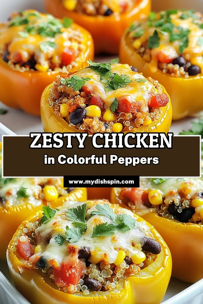 Discover this zesty chicken recipe for stuffed bell peppers that your family will love! These healthy stuffed peppers are filled with flavorful ground chicken, quinoa, black beans, and corn, making them a nutritious choice for easy dinner recipes. Ready in just 45 minutes, this quinoa chicken stuffed peppers dish is perfect for weeknight meals. Give it a try tonight! #StuffedBellPeppers #EasyDinnerRecipes #HealthyStuffedPeppers #ZestyChickenRecipe