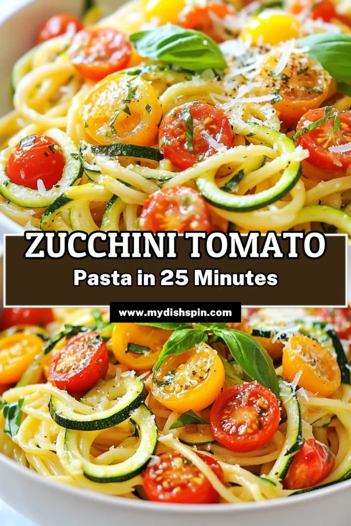 Looking for a quick, healthy pasta dinner? Try this Tomato Zucchini Pasta! This delicious vegetarian pasta dish is loaded with fresh spiralized zucchini and juicy cherry tomatoes. Perfect for a busy weeknight, this healthy pasta recipe is simple, satisfying, and full of flavor. Don't miss out on this quick and easy spiralized zucchini recipe that everyone will love. Save this recipe for your next meal! #TomatoZucchiniPasta #HealthyPastaRecipe #VegetarianPastaDish #QuickPastaDinner