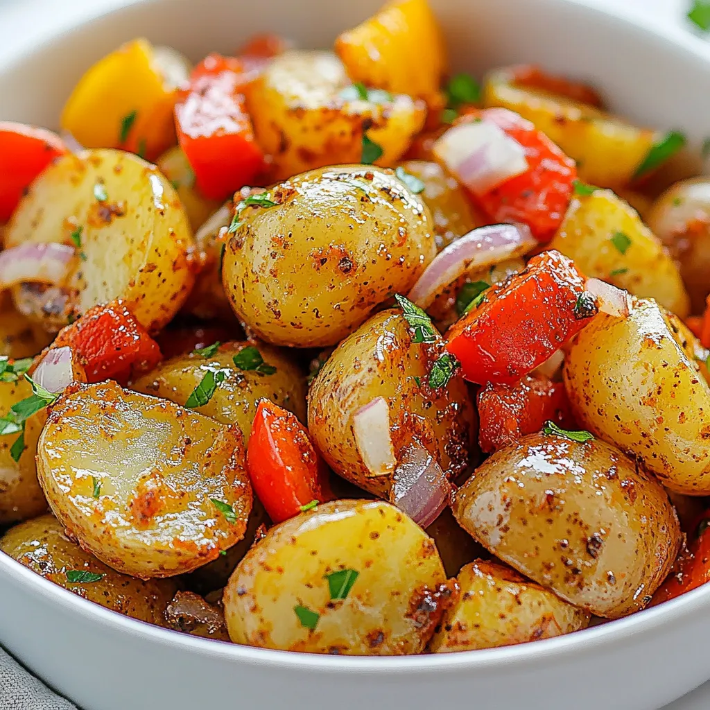 - 2 pounds baby potatoes, halved - 1 tablespoon Cajun seasoning - 2 tablespoons olive oil - 1 medium onion, diced - 4 cloves garlic, minced - 1 bell pepper (red or green), diced - 1 teaspoon smoked paprika - Salt and pepper to taste - 1 cup vegetable broth - 1 tablespoon fresh parsley, chopped (for garnish) Using high-quality ingredients makes a big difference in flavor. Choose fresh baby potatoes that are firm and smooth. Look for bright, vibrant bell peppers. Fresh garlic and onions will add depth to your dish. For the Cajun seasoning, opt for a brand you trust. This ensures a great taste. Good olive oil also enhances the overall experience. If you can’t find baby potatoes, you can use regular potatoes. Just cut them into smaller pieces. If you want less heat, use less Cajun seasoning. You can swap olive oil with another oil, like canola oil. For a vegan option, ensure your vegetable broth is plant-based. You can also add other veggies like zucchini or mushrooms if you like. {{ingredient_image_1}} First, gather your ingredients. You need: - 2 pounds baby potatoes, halved - 1 tablespoon Cajun seasoning - 2 tablespoons olive oil - 1 medium onion, diced - 4 cloves garlic, minced - 1 bell pepper (red or green), diced - 1 teaspoon smoked paprika - Salt and pepper to taste - 1 cup vegetable broth - 1 tablespoon fresh parsley, chopped (for garnish) In a large bowl, combine the halved baby potatoes with olive oil. Add the Cajun seasoning, smoked paprika, salt, and pepper. Toss the potatoes until they are well coated. This step brings out the bold flavors. Next, place the seasoned potatoes in the slow cooker. Spread them out evenly. Then, add the diced onion, minced garlic, and bell pepper right on top of the potatoes. This layering helps the flavors mix well as it cooks. Pour the vegetable broth into the slow cooker. Be careful not to disturb the layers too much. Cover the slow cooker. Cook on low for 6-8 hours or on high for 3-4 hours. The potatoes are done when they are tender. Once cooking is complete, stir the mixture carefully. Taste it and adjust the seasoning if needed. This is your chance to make it perfect! Serve the Cajun potatoes hot. Garnish with freshly chopped parsley for a splash of color. These potatoes pair well with grilled meats, fish, or a fresh salad. Enjoy your meal! To cook potatoes just right, choose baby potatoes. They cook evenly and stay tender. Halve each potato to help them soak up all the flavors. When you mix them with olive oil and Cajun seasoning, make sure they are fully coated. This step is key for flavor. Place the potatoes in the slow cooker first. Then add the diced onion, garlic, and bell pepper on top. Pour in the vegetable broth carefully. This method keeps the potatoes from breaking apart. Cook on low for six to eight hours for the best texture. If you like heat, use more Cajun seasoning. Start with one tablespoon, then taste. Add more if desired. You can also add hot sauce to the broth for extra spice. If it gets too hot, balance it with a dollop of sour cream or yogurt on top. For more flavor, consider adding a few extras. You could toss in sliced mushrooms or diced carrots. These veggies add depth and sweetness. Fresh herbs also work wonders. Try thyme or rosemary for a different twist. Don’t forget to garnish with fresh parsley! It adds color and a fresh taste to your dish. Each of these tips will help you create savory Slow Cooker Cajun Potatoes that are sure to impress. Pro Tips Use Fresh Ingredients: Opt for fresh baby potatoes, as they provide better flavor and texture compared to older ones. Adjust Spices to Taste: Feel free to increase or decrease the Cajun seasoning based on your heat preference. Mix It Up: Add other vegetables like carrots or zucchini for additional flavors and nutrients. Leftovers Love: These potatoes make great leftovers and can be used in salads or as a side dish for other meals. {{image_2}} You can make this dish vegetarian or vegan easily. Replace the vegetable broth with water or vegetable stock. This adds a light flavor while keeping it plant-based. You can also add more veggies. Consider adding carrots, zucchini, or corn. These will add color and texture. If you want, toss in some leafy greens, like spinach, towards the end of cooking. This makes the dish healthy and vibrant. If you want to add protein, consider using cooked sausage or chicken. Both pair well with the flavors. Simply add sliced sausage or diced chicken on top of the potatoes before cooking. If you prefer plant-based protein, add cooked lentils or chickpeas. They will soak up the sauce and add a nice texture. You can adjust the cooking time if needed. Just be sure that everything cooks through. To change the flavor, try different seasonings. Instead of Cajun seasoning, use Creole seasoning for a different twist. You can also go for a smoky flavor with more smoked paprika. For a kick, add red pepper flakes or hot sauce. Fresh herbs like thyme or rosemary can give a nice touch too. Experimenting with these can make each batch unique and fun! After enjoying your savory slow cooker Cajun potatoes, you may have some left. Let them cool to room temperature. Then, place them in an airtight container. Store the container in the fridge. They will stay fresh for about 3 to 5 days. Make sure to label the container with the date. This way, you know when to eat them! When you’re ready to enjoy your leftovers, you can reheat them easily. The best way is to use a microwave. Place the potatoes in a microwave-safe dish. Add a splash of vegetable broth or water to keep them moist. Cover the dish with a lid or wrap. Heat for about 1 to 2 minutes. Stir halfway through for even heating. You can also reheat them on the stovetop. Just add a little oil in a skillet and heat over medium heat. If you want to keep your Cajun potatoes longer, you can freeze them. First, let the potatoes cool completely. Then, place them in freezer-safe bags. Squeeze out as much air as possible before sealing. Label the bags with the date. They will stay good in the freezer for up to 3 months. When you're ready to eat, thaw them in the fridge overnight. Reheat as mentioned above. Enjoy your tasty potatoes anytime! Yes, you can use regular potatoes instead of baby potatoes. Just cut them into small chunks. This helps them cook evenly. Baby potatoes are great, but regular ones work too. They may take a little longer to cook. Check for tenderness as they cook. To make this dish spicier, add more Cajun seasoning. You can also add red pepper flakes. Slicing fresh jalapeños into the mix gives a nice kick. Start slowly and taste as you go. You want just the right amount of heat for your taste. Slow Cooker Cajun Potatoes pair well with many dishes. Try serving them with grilled chicken or shrimp. They also go great with a fresh salad or coleslaw. For a heartier meal, serve them with rice or crusty bread. Enjoy your meal with friends and family! This blog post covered key ingredients, step-by-step instructions, and handy tips for making Slow Cooker Cajun Potatoes. I shared ideas for variations, storage methods, and answered frequent questions. Remember, using quality ingredients makes a big difference. Adjust spice levels to your taste and enjoy leftovers later. With these insights, you can make this dish your own. I hope you feel ready to create delicious and flavorful meals that impress!