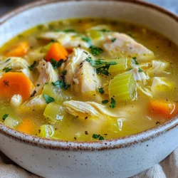 - 2 tablespoons olive oil - 1 pound boneless, skinless chicken breasts, diced - 1 medium onion, chopped - 3 cloves garlic, minced - 2 medium carrots, diced - 2 celery stalks, diced - 6 cups chicken broth - 1 cup heavy cream - 1 teaspoon dried thyme - 1 teaspoon dried oregano - Salt and pepper, to taste - 1 cup frozen peas - 1/2 cup fresh parsley, chopped In this recipe, each ingredient plays an important role. Olive oil adds richness. Chicken breasts give protein and texture. The vegetables, like onion, garlic, carrots, and celery, bring sweetness and depth. Chicken broth forms the base, making the soup warm and hearty. Heavy cream adds a nice, smooth finish. The herbs, thyme and oregano, give it that classic flavor. Salt and pepper enhance every bite. Frozen peas add a pop of color and sweetness. Lastly, fresh parsley brightens the dish. - Fresh herbs - Additional vegetables - Spices You can boost the soup with optional ingredients. Fresh herbs like basil or dill add fragrance. Extra vegetables, such as bell peppers or spinach, can add nutrients and color. A dash of spices, like paprika or chili flakes, will spice things up. These tweaks let you make the soup your own. Don't be afraid to experiment! {{ingredient_image_1}} - Dicing the chicken breast: Start with a pound of boneless, skinless chicken breasts. Cut them into small, even pieces. This helps them cook evenly. - Seasoning and browning: In a large pot, heat 2 tablespoons of olive oil over medium heat. Add the diced chicken. Season it with salt and pepper. Cook this for about 5 to 7 minutes until the chicken turns brown and is no longer pink. Once done, remove the chicken and set it aside. - Sautéing the onion, garlic, carrots, and celery: In the same pot, add the chopped onion, minced garlic, diced carrots, and diced celery. Sauté these for about 5 to 6 minutes. You want them to be tender and smell great. The mix will create a nice base for your soup. - Adding broth and herbs: Now, pour in 6 cups of chicken broth. Bring the mixture to a boil. Once it boils, lower the heat to let it simmer. Add the cooked chicken back into the pot. Stir in 1 teaspoon of dried thyme and 1 teaspoon of dried oregano. Let this simmer for about 15 minutes. - Incorporating cream and peas: After simmering, stir in 1 cup of heavy cream and 1 cup of frozen peas. Cook this for an additional 5 minutes. This will thicken your soup a bit. Taste it and adjust the seasoning with more salt and pepper if needed. Finally, stir in 1/2 cup of fresh chopped parsley before serving. To make your Marry Me Chicken Soup shine, focus on the flavors. Adjust the seasonings to match your taste. Start with salt and pepper. Then, add more dried thyme or oregano if you like. Remember, flavors deepen as the soup cooks. Choosing the right chicken broth is key too. A rich, homemade broth adds depth. If you use store-bought, pick one low in sodium. This way, you control the saltiness. Taste as you go to find the perfect balance. If you want to save time, consider using pre-cooked chicken. Shredded rotisserie chicken works well. Just add it after you sauté the veggies. This cuts down cooking time significantly. A pressure cooker is another great tool. It speeds up the process and locks in flavors. Cook the chicken and veggies on high pressure for about 10 minutes. Then, release the steam and add cream and peas. Garnishing adds a special touch to your soup. Fresh parsley brings color and freshness. Just chop it finely and sprinkle it on top before serving. Serve the soup in a large bowl for a cozy feel. Add some crusty bread on the side. This makes it a complete meal. You can also pair it with a light salad for a refreshing contrast. Pro Tips Use Bone-In Chicken: For richer flavor, consider using bone-in chicken pieces. They add depth to the broth as they cook. Fresh Herbs: For a more vibrant taste, use fresh thyme and oregano instead of dried. Add them towards the end of cooking to preserve their flavor. Thicken with Flour: If you prefer a thicker soup, mix a tablespoon of flour with the heavy cream before adding it to the pot. Vegetable Variations: Feel free to add other vegetables like zucchini or spinach for added nutrition and color. {{image_2}} You can make Marry Me Chicken Soup creamy without dairy. Use coconut milk or almond milk instead of heavy cream. These options add a nice flavor while keeping it light. For a thicker texture, try adding cashew cream. Blend soaked cashews with water until smooth. This adds creaminess without dairy. Want to boost the nutrition? Add grains like rice or quinoa. These grains make the soup heartier and more filling. Simply stir in cooked grains during the last few minutes of cooking. You can also add beans or lentils for protein and fiber. They not only enhance the taste but also make it more nutritious. If you want variety, use turkey instead of chicken. It gives a different flavor while keeping the soup tasty. Rotisserie chicken is another great option. It saves time and still delivers great taste. For a vegetarian version, skip the chicken altogether. Use mushrooms or tofu for protein. Both options bring unique textures and flavors to the soup. To keep your Marry Me Chicken Soup fresh, follow these tips: - Refrigerator storage: Place the soup in an airtight container. It stays good for up to three days. Make sure it cools down before sealing. This helps avoid condensation. - Freezing Marry Me Chicken Soup: For longer storage, you can freeze the soup. Use freezer-safe containers or bags. Leave some space for the soup to expand. It lasts for up to three months in the freezer. Label the containers with the date for easy tracking. To enjoy your soup again, you can use these methods: - Best methods for reheating: The stovetop works best for even heating. Pour the soup into a pot and heat on low. Stir often to prevent burning. You can also use the microwave. Heat it in a microwave-safe bowl, stirring halfway through. - Tips to maintain texture: When reheating, add a splash of chicken broth or water if the soup is too thick. This keeps it creamy. Avoid boiling it quickly, as this can change the texture. Stir gently to keep it smooth and delicious. Marry Me Chicken Soup is a creamy, rich dish that warms the heart. It mixes chicken, veggies, and herbs to create a tasty meal. The name comes from its ability to impress anyone who eats it. This soup has gained popularity for its comfort and flavor. Many families enjoy it, especially on cold nights. Yes, you can prepare this soup in advance. To make it ahead, cook the soup as normal. Let it cool, then store it in the fridge. It tastes great for up to three days after cooking. If you want to save time on busy days, chop your veggies and chicken earlier. Keep them in the fridge until you're ready to cook. Yes, you can freeze Marry Me Chicken Soup. To freeze it, let the soup cool completely. Pour it into airtight containers, leaving a bit of space at the top. This helps it expand when frozen. It can stay in the freezer for about three months. When you want to eat it, thaw it in the fridge overnight. Then, heat it on the stove or in the microwave. Marry Me Chicken Soup combines simple ingredients like chicken, fresh veggies, and creamy goodness. You can make it richer with herbs or spices. I shared step-by-step instructions to guide your cooking journey. Remember to play with flavors and customize this soup to fit your taste. Store leftovers properly for later enjoyment. Whether you're new to cooking or a pro, this dish is easy and rewarding. Dive in, and enjoy every comforting bite of Marry Me Chicken Soup!