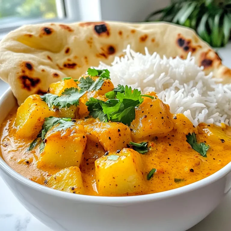 - 4 medium potatoes, peeled and cubed - 1 large onion, finely chopped - 3 cloves of garlic, minced - 1 tablespoon ginger, grated - 1 large tomato, diced - 1 can (400 ml) coconut milk - 2 tablespoons curry powder - 1 teaspoon turmeric - 1 teaspoon ground cumin - Salt and pepper to taste - 2 tablespoons vegetable oil - Fresh coriander leaves for garnish - Juice of 1 lime When making Persian potato curry, fresh and high-quality ingredients make a big difference. Start with firm, fresh potatoes. I prefer using medium-sized ones for even cooking and a nice texture. The onion adds sweetness, while garlic and ginger give depth to the dish. Diced tomatoes bring acidity and help create a sauce. Coconut milk is key. It adds creaminess and a subtle sweetness. Choose a can that has a good fat content for the best flavor. The spices—curry powder, turmeric, and cumin—are essential. They provide warmth and depth. Don't forget to season with salt and pepper to taste. This enhances all the flavors. Finally, fresh coriander and lime juice brighten the dish just before serving. These last touches elevate the curry and make it truly special. - Large pot - Cutting board - Knife - Measuring spoons - Wooden spoon Having the right tools makes cooking easier. A large pot is crucial for simmering the curry evenly. A good knife and cutting board help you chop the ingredients quickly and safely. Measuring spoons ensure you add the right amount of spices. A sturdy wooden spoon is perfect for stirring and mixing all the flavors together. - Suggested accompaniments like basmati rice or naan bread - Ideas for garnishing with lime juice or coriander Serving this curry with fluffy basmati rice or warm naan bread makes it a complete meal. The rice soaks up the tasty sauce. Naan adds a nice touch for dipping. For garnishing, a squeeze of lime juice adds zest. Fresh coriander leaves sprinkled on top not only look great but also add freshness. Enjoying this dish with friends or family makes it even better. {{ingredient_image_1}} 1. Start by heating the vegetable oil in a large pot over medium heat. 2. Add the finely chopped onion and sauté it for about 5-7 minutes. The onion should become translucent and slightly golden. 3. Next, stir in the minced garlic and grated ginger. Cook these for 1-2 minutes until they smell great. 4. Now, add the diced tomato to the pot. Cook this for another 3-4 minutes until the tomatoes break down and form a nice sauce. 1. Sprinkle in the curry powder, turmeric, and ground cumin. Stir well to coat the onion mixture in these spices. 2. Cook the spices for 1 minute. This toasts them and brings out their flavors. 3. Add the cubed potatoes to the pot. Mix them into the spiced onion mixture. 4. Pour in the coconut milk, season with salt and pepper, and bring the mixture to a simmer. 5. Cover the pot and reduce the heat to low. Let it cook for about 20-25 minutes. Stir occasionally. The potatoes should become tender. 1. Once the potatoes are cooked, squeeze in the lime juice. Taste and adjust the seasoning if needed. 2. Remove the pot from heat. Garnish with fresh coriander leaves. 3. Serve your Persian potato curry with fluffy basmati rice or warm naan bread. For extra flavor, drizzle a bit more lime juice over the curry. To get the best taste, toasting spices is key. When you toast curry powder, turmeric, and cumin, it brings out their rich flavors. Just cook them in the pot for one minute before adding other ingredients. This step makes your curry more aromatic and flavorful. Selecting quality coconut milk is also important. Look for brands that use real coconut with no additives. The creaminess of good coconut milk makes the dish rich and smooth. It balances the spices and adds depth to your curry. Cooking the potatoes just right is essential. Start with medium heat and cover the pot while they cook. This helps them soften evenly. You want them tender but not mushy. Check them after 20 minutes. If they’re still firm, keep cooking. Stir the curry occasionally to prevent sticking. This simple step keeps everything mixed and helps the potatoes soak in the flavors. It also helps avoid burning the bottom of the pot. You can make this dish lighter by using sweet potatoes. They add a nice sweetness and are packed with nutrients. Other veggies like carrots or peas can also work well. Feel free to mix in whatever you enjoy. If you want to cut down on fat, try reducing the coconut milk. You can even use half coconut milk and half water. This still gives you a nice flavor without being too rich. Enjoy experimenting with these healthier options! Pro Tips Use Fresh Spices: Fresh spices will enhance the flavor of your curry significantly. Consider buying whole spices and grinding them just before use for maximum potency. Adjust Consistency: If you prefer a thicker curry, let it simmer uncovered for a few more minutes to reduce the liquid. Conversely, add a splash of water or more coconut milk for a thinner consistency. Garnish Creatively: Besides coriander, consider adding sliced red chili or chopped green onions as a garnish for added color and flavor. Experiment with Vegetables: Feel free to add other vegetables like carrots, peas, or bell peppers to the curry for more texture and nutrition. {{image_2}} To make this curry vegan, use only plant-based ingredients. The main focus is to keep it delicious without any animal products. A great option is to add chickpeas. They are rich in protein and add a nice texture. You can use one can of chickpeas, drained and rinsed. Mix them in with the potatoes for added flavor and nutrition. This keeps the dish hearty and satisfying. If you want to add meat, chicken works well. Cut it into small pieces and cook it with the onions. This usually takes about 10 minutes before you add the spices. If you prefer tofu, use firm tofu. Cut it into cubes and add it with the potatoes. Tofu takes about 20 minutes to cook through. Both options make the dish more filling and flavorful. You can change the spice level easily. For a milder taste, use less curry powder. Start with one tablespoon and taste as you go. If you want more heat, add chili peppers or cayenne pepper. You can also try different curry powders. Each type offers a unique flavor. Experiment to find the mix that you love best! To keep your Persian potato curry fresh, follow these steps: - Cool the curry to room temperature before storing. - Use airtight containers to prevent moisture loss. - Refrigerate the curry within two hours of cooking. - It stays good in the fridge for up to 3 days. If you want to save some for later, freezing is great: - Allow the curry to cool completely. - Place it in freezer-safe bags or containers. - Remove as much air as possible to avoid freezer burn. - It can be frozen for up to 3 months. To eat it later, follow these thawing tips: - Move it to the fridge overnight for thawing. - You can also microwave it on low for quick thawing. When it’s time to enjoy your curry again, reheating is simple: - Use a pot over low heat to warm it gently. - Stir occasionally to keep it from sticking. - You can also use a microwave, heating in short bursts. To keep the flavor and texture, add a splash of coconut milk or water if needed. Persian Potato Curry is a warm, comforting dish that hails from Iran. It combines hearty potatoes with rich spices. The key flavors come from curry powder, turmeric, and cumin. These spices create a fragrant and flavorful base. The addition of coconut milk adds creaminess and depth. This dish is both cozy and satisfying. Yes! Making this curry ahead of time is a great idea. It tastes even better the next day because the flavors meld together. To prep, cook the curry as directed and cool it down. Store it in an airtight container in the fridge for up to three days. When ready to eat, just reheat it on the stove until warm. If you need to substitute coconut milk, you have options. You can use dairy milk for a creamier texture. Plant-based milks like almond or soy can also work. These alternatives change the flavor a bit but still keep it delicious. Just be mindful of the added sweetness in some plant milks. Serving Persian Potato Curry is simple and fun. I recommend pairing it with fluffy basmati rice. The rice soaks up the rich sauce perfectly. You can also serve it with warm naan bread. For a fresh touch, drizzle extra lime juice over the curry. Garnish with fresh coriander leaves right before serving for color and flavor. In this blog post, we explored the steps to make a delicious Persian Potato Curry. We covered the main ingredients, required kitchen tools, and serving ideas. You learned how to prepare, cook, and finish the dish for great flavor. Remember, you can customize the curry with different proteins and spice levels. Lastly, proper storage and reheating can keep your leftovers tasty. Enjoy making this dish and impressing your friends and family with your cooking skills!