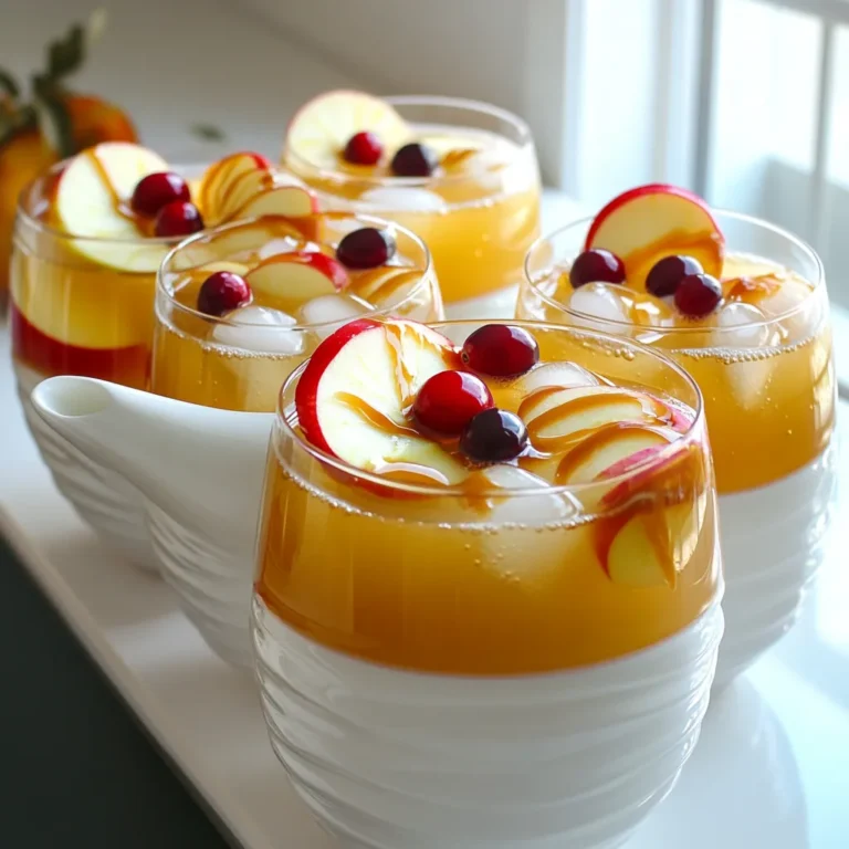 - Apple cider: I love using fresh apple cider. It brings a sweet and tangy taste. This drink captures the essence of fall with every sip. Choosing a high-quality cider makes a big difference. Look for one without added sugars or preservatives. - Sparkling water or club soda: You can use either sparkling water or club soda. Both add a fun fizz to the punch. The bubbles make it refreshing and lively. If you want a sweeter flavor, club soda is a great choice. - Caramel sauce: This is the star of the show! Caramel sauce adds rich sweetness. It also gives the punch a beautiful golden color. Make sure to use a good-quality caramel sauce. The spice levels are also crucial. A touch of cinnamon and nutmeg adds warmth. These spices enhance the apple flavor and create a cozy feeling. - Types of apple slices: I love using thin slices of crisp apples. You can choose sweet varieties like Fuji or Gala. Tart apples, such as Granny Smith, add a nice contrast. They look pretty and add extra flavor to your drink. - Optional garnishes like cranberries: Fresh cranberries are a fun addition. They add a pop of color and a slight tartness. You can toss them in for a festive look. They also pair well with the sweetness of the caramel. To make Caramel Apple Cider Punch, start by gathering your ingredients. You need apple cider, sparkling water, caramel sauce, cinnamon, and nutmeg. 1. In a large pitcher, pour in 4 cups of apple cider and 2 cups of sparkling water. 2. Add 1/4 teaspoon of ground cinnamon and 1/4 teaspoon of ground nutmeg. Stir well. 3. Now, slowly mix in 1/2 cup of caramel sauce. This adds a sweet touch to your drink. The spices and caramel will blend nicely with the cider and water. This step is key to a great flavor! Chilling your punch is very important. It helps the flavors to meld and taste fresh. 1. Put the pitcher in the fridge for about 30 minutes. This allows the punch to cool down. 2. When you are ready to serve, take out the pitcher. Fill glasses with ice cubes. 3. Pour the punch over the ice. 4. For a pretty look, garnish each glass with sliced apples and, if you like, some fresh cranberries. 5. Drizzle a bit of extra caramel sauce on top for that sweet finish. This punch is a great treat for fall! Using fresh spices makes a big difference in taste. I prefer fresh ground cinnamon and nutmeg. They add a bright flavor. If you only have pre-ground spices, that works too. Just use a little less, as they can be stronger. You can adjust the sweetness of your punch. If you like it sweeter, add more caramel sauce. Taste as you go. If it’s too sweet, balance it with more sparkling water. This way, you find your perfect mix. Choose creative glasses for serving. You can use mason jars for a rustic look. Clear glasses show off the pretty colors of the punch. Garnishing adds fun to your drink. Slice apples thin and float them on top. Add fresh cranberries for color and crunch. Drizzle caramel sauce over the top. It makes the punch look fancy and inviting. {{image_2}} To make your Caramel Apple Cider Punch even more special, consider adding fall flavors. Try using a splash of pumpkin spice or maple syrup for a warm twist. You could also mix in some fresh ginger for a little zing. For garnishes, think beyond just apples. Pear slices work great too. You can even add orange slices for a bright touch. Fresh herbs like mint can bring a surprising flavor that pairs well with apple and caramel. You can easily make this punch either way. For an alcoholic version, consider adding a splash of spiced rum or bourbon. These spirits add warmth and depth to the drink, perfect for cool evenings. If you want to keep it kid-friendly, stick to the basic recipe. You can also mix in some fruit juice, like cranberry or pomegranate, for added flavor. This way, everyone can enjoy this lovely punch without worries. To keep your Caramel Apple Cider Punch fresh, use a clean pitcher. Pour any leftovers into it and cover with a lid or plastic wrap. This helps to keep out air and other smells. Store the punch in the fridge. It stays good for about 3 days. After that, the flavors may fade, and it might not taste as fresh. You can freeze Caramel Apple Cider Punch, but it may change a bit in texture. To freeze, pour the punch into a freezer-safe container. Leave a little space at the top for expansion. Seal it tightly and label it with the date. When you want to enjoy it again, take it out and place it in the fridge overnight to thaw. Once it’s thawed, stir well before serving. If you want to serve it chilled, pour it over ice after thawing. How long can you store Caramel Apple Cider Punch? You can store Caramel Apple Cider Punch in the fridge for up to three days. Keep it in a sealed container to keep it fresh. If it separates, just stir it before serving again. Can I use store-bought caramel sauce? Yes, you can use store-bought caramel sauce. It saves time and still tastes great. Look for a sauce that is smooth and rich for the best flavor. What other fruits can I add to this punch? You can add many fruits to this punch. Try slices of pears, oranges, or even pomegranate seeds. These fruits add color and more tasty flavors. Get creative and mix your favorites! This blog post covered all you need to know about making Caramel Apple Cider Punch. We started with the key ingredients, like apple cider and spices, and moved into the preparation process. I shared tips for enhancing flavor and creative presentation ideas. We also explored variations, from kid-friendly to seasonal options. Finally, I discussed storage tips for leftovers. By following these steps, you can impress friends and family with a delicious drink. Enjoy your punch and get creative with it!