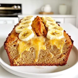 - 3 ripe bananas, mashed - 1/2 cup (115g) unsalted butter, browned - 1 cup (200g) granulated sugar - 2 large eggs, room temperature - 1 teaspoon vanilla extract - 1 teaspoon baking soda - 1/4 teaspoon salt - 1 1/2 cups (190g) all-purpose flour The key to great banana bread is ripe bananas. Look for bananas with brown spots. They add sweetness and flavor. Don’t skip browning the butter. This step gives a rich, nutty taste. - 1/2 teaspoon ground cinnamon (optional) - 1/2 cup (85g) chopped walnuts or pecans (optional) Adding cinnamon boosts warmth and flavor. Nuts add crunch and texture. Feel free to mix and match. You can even try chocolate chips for a treat! - 9x5-inch loaf pan - Medium saucepan - Large mixing bowl - Whisk or spoon - Measuring cups and spoons Use a sturdy loaf pan to hold the batter. A medium saucepan helps you brown the butter evenly. A large bowl is great for mixing all the wet ingredients together. Prepare your tools before starting to keep things easy. First, set your oven to 350°F (175°C). This is the best temperature for baking. While the oven warms up, grab a 9x5-inch loaf pan. Grease it well with butter or cooking spray. Then, dust it with flour to avoid sticking. This simple step makes it easy to remove the bread later. Now, let’s brown the butter. In a small saucepan, melt the unsalted butter over medium heat. Keep an eye on it as it melts. Stir often and watch for a golden color. You want a nutty aroma, which means it’s perfect. This process takes about 5-7 minutes. Once done, remove it from the heat and let it cool a bit. In a large bowl, mash the ripe bananas. Then, add the cooled browned butter and granulated sugar. Mix them well until smooth. Next, beat in the eggs one at a time. Make sure each egg is mixed in fully before adding the next. Add in the vanilla extract, stirring until combined. In another bowl, whisk the baking soda, salt, flour, and cinnamon if you choose to use it. Gradually add this dry mix to the banana mix. Gently fold until just combined. Avoid overmixing to keep the bread soft. Pour the batter into your prepared loaf pan. Smooth the top with a spatula for even baking. Place it in the oven and bake for 55-60 minutes. Use a toothpick to check for doneness. If it comes out clean, the bread is ready. Once baked, let the bread cool in the pan for about 10 minutes. After that, transfer it to a wire rack. This allows it to cool completely. When serving, slice the bread warm. A little butter or honey on top adds a nice touch. Garnish with banana slices and a sprinkle of cinnamon for a beautiful look. Enjoy every bite! To make great banana bread, start with ripe bananas. Look for bananas with brown spots. The more spots, the sweeter the bananas. If they are mostly yellow, they are not ripe enough. You can also let them sit on the counter for a few days. This will help them ripen faster. Using ripe bananas gives your bread a rich flavor. Sometimes your banana bread may not turn out as expected. Here are some common issues and how to fix them: - It’s too dry: You may have added too much flour. Measure carefully and use the scoop and level method. - It’s too wet: This can happen if you used large bananas. Adjust the next time by using smaller bananas. - It’s dense: Overmixing can cause your bread to be heavy. Mix until just combined for a lighter texture. - It didn’t rise: Check that your baking soda is fresh. Old baking soda may not give the rise you need. You can add spices and extras for more flavor. Here are some ideas: - Cinnamon: Adding 1/2 teaspoon of ground cinnamon makes the bread warm and cozy. - Nuts: Chopped walnuts or pecans add a nice crunch. Fold in 1/2 cup for extra texture. - Chocolate chips: Mix in 1/2 cup of chocolate chips for a sweet twist. - Vanilla bean: Swap the vanilla extract for a fresh vanilla bean for a richer taste. These simple tweaks can take your brown butter banana bread to the next level! {{image_2}} You can add chocolate chips to your banana bread. This gives it a sweet boost. Use about 1 cup of semi-sweet chocolate chips. Stir them into the batter before baking. The warm chocolate melts and mixes with the moist bread. It's a match made in heaven. Kids and adults will love this twist! If you have nut allergies, no problem! You can skip the nuts or swap them out. Try adding seeds instead. Pumpkin seeds or sunflower seeds work well. They add crunch and flavor without nuts. You can also add a handful of dried fruit, like raisins or cranberries. This adds sweetness and texture. Want to make this bread gluten-free? It's easy! Use a gluten-free flour blend instead of all-purpose flour. Look for blends with xanthan gum for the best results. Follow the same steps in the recipe. Your bread will still taste great and be moist. Enjoy your gluten-free treat without worry! To keep your brown butter banana bread fresh, wrap it well. Use plastic wrap or aluminum foil. Store it at room temperature for up to three days. If you want to keep it longer, move it to the fridge. Just remember, the bread might dry out a bit in the fridge. Freezing is a great option for longer storage. First, let the bread cool completely. Then, slice it into pieces. Wrap each slice tightly in plastic wrap. Place the wrapped slices in a freezer-safe bag. This way, you can enjoy a slice any time you want! It can last up to three months in the freezer. Reheating your brown butter banana bread is easy. If it's frozen, let it thaw in the fridge overnight. For a quick warm-up, pop a slice in the microwave for about 15-20 seconds. You can also toast it in a pan or toaster for a crispy edge. Serve it warm with a little butter or honey for extra flavor! Yes, you can use frozen bananas. Just thaw them first. They will mash well. This helps keep the bread moist. Frozen bananas also add great flavor. You can use white sugar instead. If you want a richer taste, add a bit of molasses. This gives a similar flavor to brown sugar. You can also mix white sugar with a touch of honey for sweetness. Your banana bread will stay fresh for about four days at room temperature. Store it in an airtight container to keep it moist. You can also refrigerate it for up to a week. Yes, you can make this recipe dairy-free. Use coconut oil or a dairy-free butter substitute. This keeps the bread moist and adds a unique flavor. Just make sure that your other ingredients are also dairy-free. Brown butter banana bread is a delight with so many options. We covered key ingredients, step-by-step baking, and tips for perfect results. Variations like adding chocolate or making it gluten-free keep it fresh. Remember these storage tips for long-lasting enjoyment. Whether you're a novice or an expert, you can make this bread shine. Enjoy it warm or save some for later. Baking is fun, and this banana bread will impress everyone!