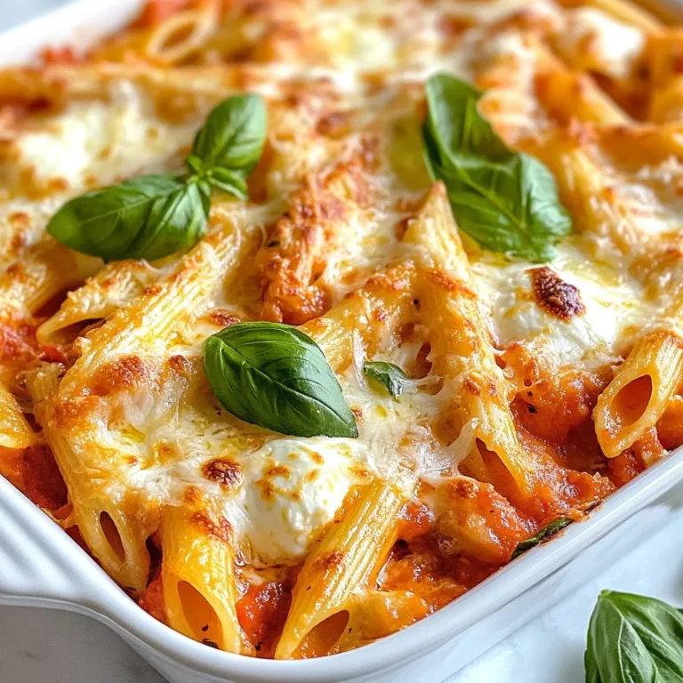 - 300g penne pasta - 400g canned crushed tomatoes - 200g mozzarella cheese, diced - 50g grated Parmesan cheese - 2 tablespoons olive oil - 1 garlic clove, minced - 1 teaspoon dried oregano - Salt and pepper to taste - Fresh basil leaves for garnish Choosing good canned tomatoes is key. Look for brands that use ripe, fresh tomatoes. Check labels for no added sugar or preservatives. Good tomatoes make the sauce rich and tasty. When it comes to herbs, fresh is best for flavor. Dried herbs work, too, but fresh herbs bring more aroma. If you use dried oregano, just remember to use less since it’s stronger. For mozzarella, I prefer the fresh variety. It melts beautifully and adds creaminess. If you can’t find fresh mozzarella, use low-moisture mozzarella. It also works well, but it won’t be as creamy. Selecting the right ingredients elevates your Pasta alla Sorrentina. Enjoy the cooking and savor every moment! {{ingredient_image_1}} To start, bring a large pot of salted water to a boil. Once the water is bubbling, add 300g of penne pasta. Cook it until it is al dente, about 8 to 10 minutes. Stir occasionally so it cooks evenly. After cooking, drain the pasta in a colander and set it aside. In a large skillet, heat 2 tablespoons of olive oil over medium heat. Add 1 minced garlic clove and sauté for 1 minute. You want the garlic to smell great, but be careful not to burn it. Then, pour in 400g of canned crushed tomatoes. Stir well to mix everything. Season with 1 teaspoon of dried oregano, and add salt and pepper to taste. Let the sauce simmer for about 10 minutes. This helps it thicken and build flavor. Next, add the drained penne pasta to the skillet with the sauce. Toss it well to coat the pasta evenly. After that, remove the skillet from heat and stir in 200g of diced mozzarella cheese. The cheese will start to melt from the heat of the pasta. Now, preheat your oven to 180°C (350°F). Transfer the pasta mixture to a baking dish. Sprinkle 50g of grated Parmesan cheese evenly on top. Bake it in the oven for 15 to 20 minutes. You want the cheese to be bubbly and golden brown. Once done, remove it from the oven and let it cool for a few minutes. Enjoy your cheesy comfort meal! To make the sauce just right, taste it as you cook. If it needs more flavor, add a pinch of salt or pepper. You can also add a bit of sugar if the tomatoes are too sour. For a thicker sauce, let it simmer longer. This helps the water cook out. If you want it thicker faster, mix in a bit of tomato paste. To get perfect cheese texture, add mozzarella when the sauce is still hot. This helps it melt nicely. Make sure to stir gently. You want the cheese to be gooey, not rubbery. If you like a bit more crunch, broil it for a minute after baking. This gives you a nice golden top. Pasta alla Sorrentina pairs well with a fresh salad. A simple green salad with a light vinaigrette works great. You can also serve it with garlic bread. For a more filling meal, add some roasted vegetables. They bring out the flavors of the pasta. Enjoy your meal with a nice glass of red wine, too! Pro Tips Perfect Pasta: Always cook your pasta al dente for the best texture. It will continue to cook slightly when combined with the sauce. Quality Tomatoes: Use high-quality canned tomatoes for a richer flavor. San Marzano tomatoes are a great choice if available. Cheese Variations: Feel free to mix different cheeses like provolone or fontina with mozzarella for a unique flavor profile. Herb Freshness: Add fresh herbs like basil or oregano right at the end to enhance the dish's aroma and taste. {{image_2}} You can easily make this dish vegetarian. Just skip the Parmesan cheese or use a plant-based version. For a vegan option, replace mozzarella with vegan cheese. Many brands offer great dairy-free cheese that melts well. You can also add more veggies. Consider using spinach, zucchini, or bell peppers. They add color and nutrients to your meal. While penne is classic, you can use other shapes too. Fusilli, rigatoni, or even shells work nicely. Choose a pasta that holds the sauce well. Smaller shapes catch the cheese and sauce better. If you want a twist, try whole wheat or gluten-free pasta. They bring unique flavors and textures to the dish. In Italy, many regions have their own takes on this dish. In Naples, they may add olives or capers for a salty kick. In Sicily, you might find eggplant mixed in. These changes reflect local tastes and ingredients. Exploring these variations can be fun. It allows you to taste different Italian flavors right at home. To store leftover Pasta alla Sorrentina, let it cool first. Place it in an airtight container. This keeps the pasta moist and fresh. Store it in the fridge for up to three days. When you’re ready to eat, just reheat it gently on the stove or in the microwave. To freeze Pasta alla Sorrentina, let it cool completely. Then, portion it into freezer-safe bags or containers. Remove as much air as possible to avoid freezer burn. It can stay fresh in the freezer for about two months. To reheat, let it thaw in the fridge overnight. Then, warm it in the oven or on the stove until hot. Pasta alla Sorrentina stays fresh for about three days in the fridge. If you freeze it, it lasts up to two months. Always check for any off smells or changes in texture before eating. Enjoy your cheesy comfort meal without worry! Pasta alla Sorrentina is a classic Italian dish from Sorrento. It features penne pasta, crushed tomatoes, and two types of cheese. The dish is baked until bubbly and golden. It is both cheesy and comforting. This dish has roots in Neapolitan cuisine. It celebrates simple, fresh ingredients. Yes, you can make Pasta alla Sorrentina ahead of time. Cook the pasta and prepare the sauce. Then, mix them and add the cheese. You can store it in the fridge for up to two days. When you're ready, bake it as directed. Just add a few extra minutes to the baking time. Pasta alla Sorrentina pairs well with garlic bread. A simple green salad also works nicely. You can serve it with roasted vegetables for a healthy side. A glass of red wine enhances the meal. These options complement the dish's rich flavors perfectly. Pasta alla Sorrentina is a delightful dish made with penne, tomatoes, and cheese. We've covered everything from choosing the right ingredients to cooking, combining, and baking. Tips for perfecting the sauce and melting cheese help elevate the dish. You can even explore variations, like vegetarian or different pasta shapes. For those storing leftovers, we discussed best practices to keep it fresh. Enjoying this dish means exploring its origins and serving it alongside your favorites. Dive into making Pasta alla Sorrentina; it’s both simple and satisfying!