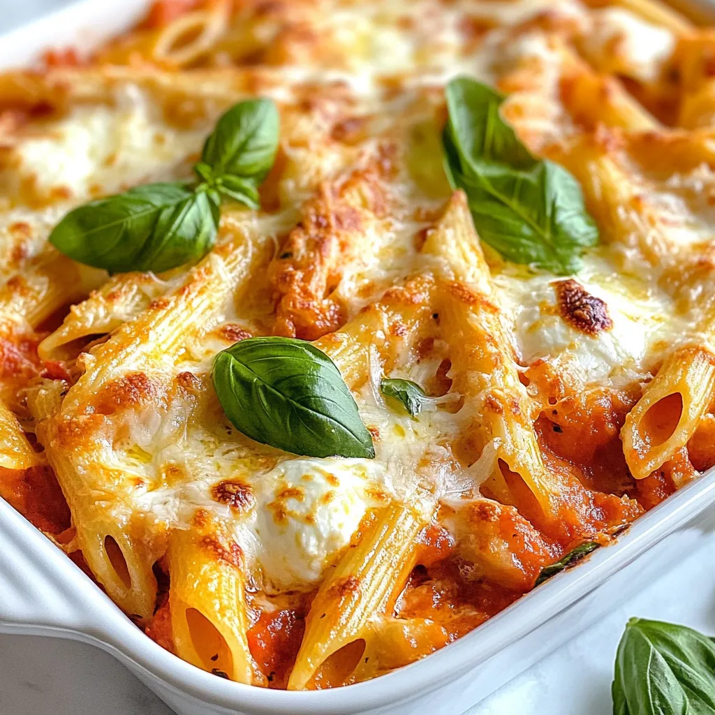 - 300g penne pasta - 400g canned crushed tomatoes - 200g mozzarella cheese, diced - 50g grated Parmesan cheese - 2 tablespoons olive oil - 1 garlic clove, minced - 1 teaspoon dried oregano - Salt and pepper to taste - Fresh basil leaves for garnish Choosing good canned tomatoes is key. Look for brands that use ripe, fresh tomatoes. Check labels for no added sugar or preservatives. Good tomatoes make the sauce rich and tasty. When it comes to herbs, fresh is best for flavor. Dried herbs work, too, but fresh herbs bring more aroma. If you use dried oregano, just remember to use less since it’s stronger. For mozzarella, I prefer the fresh variety. It melts beautifully and adds creaminess. If you can’t find fresh mozzarella, use low-moisture mozzarella. It also works well, but it won’t be as creamy. Selecting the right ingredients elevates your Pasta alla Sorrentina. Enjoy the cooking and savor every moment! {{ingredient_image_1}} To start, bring a large pot of salted water to a boil. Once the water is bubbling, add 300g of penne pasta. Cook it until it is al dente, about 8 to 10 minutes. Stir occasionally so it cooks evenly. After cooking, drain the pasta in a colander and set it aside. In a large skillet, heat 2 tablespoons of olive oil over medium heat. Add 1 minced garlic clove and sauté for 1 minute. You want the garlic to smell great, but be careful not to burn it. Then, pour in 400g of canned crushed tomatoes. Stir well to mix everything. Season with 1 teaspoon of dried oregano, and add salt and pepper to taste. Let the sauce simmer for about 10 minutes. This helps it thicken and build flavor. Next, add the drained penne pasta to the skillet with the sauce. Toss it well to coat the pasta evenly. After that, remove the skillet from heat and stir in 200g of diced mozzarella cheese. The cheese will start to melt from the heat of the pasta. Now, preheat your oven to 180°C (350°F). Transfer the pasta mixture to a baking dish. Sprinkle 50g of grated Parmesan cheese evenly on top. Bake it in the oven for 15 to 20 minutes. You want the cheese to be bubbly and golden brown. Once done, remove it from the oven and let it cool for a few minutes. Enjoy your cheesy comfort meal! To make the sauce just right, taste it as you cook. If it needs more flavor, add a pinch of salt or pepper. You can also add a bit of sugar if the tomatoes are too sour. For a thicker sauce, let it simmer longer. This helps the water cook out. If you want it thicker faster, mix in a bit of tomato paste. To get perfect cheese texture, add mozzarella when the sauce is still hot. This helps it melt nicely. Make sure to stir gently. You want the cheese to be gooey, not rubbery. If you like a bit more crunch, broil it for a minute after baking. This gives you a nice golden top. Pasta alla Sorrentina pairs well with a fresh salad. A simple green salad with a light vinaigrette works great. You can also serve it with garlic bread. For a more filling meal, add some roasted vegetables. They bring out the flavors of the pasta. Enjoy your meal with a nice glass of red wine, too! Pro Tips Perfect Pasta: Always cook your pasta al dente for the best texture. It will continue to cook slightly when combined with the sauce. Quality Tomatoes: Use high-quality canned tomatoes for a richer flavor. San Marzano tomatoes are a great choice if available. Cheese Variations: Feel free to mix different cheeses like provolone or fontina with mozzarella for a unique flavor profile. Herb Freshness: Add fresh herbs like basil or oregano right at the end to enhance the dish's aroma and taste. {{image_2}} You can easily make this dish vegetarian. Just skip the Parmesan cheese or use a plant-based version. For a vegan option, replace mozzarella with vegan cheese. Many brands offer great dairy-free cheese that melts well. You can also add more veggies. Consider using spinach, zucchini, or bell peppers. They add color and nutrients to your meal. While penne is classic, you can use other shapes too. Fusilli, rigatoni, or even shells work nicely. Choose a pasta that holds the sauce well. Smaller shapes catch the cheese and sauce better. If you want a twist, try whole wheat or gluten-free pasta. They bring unique flavors and textures to the dish. In Italy, many regions have their own takes on this dish. In Naples, they may add olives or capers for a salty kick. In Sicily, you might find eggplant mixed in. These changes reflect local tastes and ingredients. Exploring these variations can be fun. It allows you to taste different Italian flavors right at home. To store leftover Pasta alla Sorrentina, let it cool first. Place it in an airtight container. This keeps the pasta moist and fresh. Store it in the fridge for up to three days. When you’re ready to eat, just reheat it gently on the stove or in the microwave. To freeze Pasta alla Sorrentina, let it cool completely. Then, portion it into freezer-safe bags or containers. Remove as much air as possible to avoid freezer burn. It can stay fresh in the freezer for about two months. To reheat, let it thaw in the fridge overnight. Then, warm it in the oven or on the stove until hot. Pasta alla Sorrentina stays fresh for about three days in the fridge. If you freeze it, it lasts up to two months. Always check for any off smells or changes in texture before eating. Enjoy your cheesy comfort meal without worry! Pasta alla Sorrentina is a classic Italian dish from Sorrento. It features penne pasta, crushed tomatoes, and two types of cheese. The dish is baked until bubbly and golden. It is both cheesy and comforting. This dish has roots in Neapolitan cuisine. It celebrates simple, fresh ingredients. Yes, you can make Pasta alla Sorrentina ahead of time. Cook the pasta and prepare the sauce. Then, mix them and add the cheese. You can store it in the fridge for up to two days. When you're ready, bake it as directed. Just add a few extra minutes to the baking time. Pasta alla Sorrentina pairs well with garlic bread. A simple green salad also works nicely. You can serve it with roasted vegetables for a healthy side. A glass of red wine enhances the meal. These options complement the dish's rich flavors perfectly. Pasta alla Sorrentina is a delightful dish made with penne, tomatoes, and cheese. We've covered everything from choosing the right ingredients to cooking, combining, and baking. Tips for perfecting the sauce and melting cheese help elevate the dish. You can even explore variations, like vegetarian or different pasta shapes. For those storing leftovers, we discussed best practices to keep it fresh. Enjoying this dish means exploring its origins and serving it alongside your favorites. Dive into making Pasta alla Sorrentina; it’s both simple and satisfying!