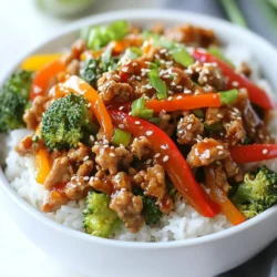 To make a tasty Ground Turkey Teriyaki Stir Fry, gather these key ingredients: - 1 lb ground turkey - 2 tablespoons coconut oil (or any cooking oil) - 1 bell pepper, sliced (red or yellow) - 1 cup broccoli florets - 1 carrot, julienned - 2 green onions, chopped - 3 cloves garlic, minced - 1 tablespoon ginger, grated - 1/4 cup soy sauce (or tamari for gluten-free) - 2 tablespoons honey or maple syrup - 1 tablespoon sesame oil - 1 teaspoon cornstarch mixed with 2 tablespoons water (optional, for thickening) - Sesame seeds for garnish You can add your favorite veggies for more flavor. Here are some ideas: - Snap peas for crunch - Mushrooms for earthiness - Zucchini for a soft touch - Baby corn for sweetness Feel free to mix and match! You can also add a squeeze of lime juice to brighten the dish. If you don’t have some ingredients, here are swaps you can use: - Ground chicken or beef for ground turkey - Olive oil instead of coconut oil - Maple syrup instead of honey for a vegan option - Red pepper flakes for extra heat - Cauliflower rice instead of regular rice for a low-carb meal These substitutions keep the dish tasty and fun, letting you enjoy a quick meal no matter what you have on hand! {{ingredient_image_1}} Start by gathering all your ingredients. You want to have everything ready. - 1 lb ground turkey - 2 tablespoons coconut oil - 1 bell pepper, sliced - 1 cup broccoli florets - 1 carrot, julienned - 2 green onions, chopped - 3 cloves garlic, minced - 1 tablespoon ginger, grated - 1/4 cup soy sauce - 2 tablespoons honey - 1 tablespoon sesame oil - 1 teaspoon cornstarch mixed with 2 tablespoons water (optional) - Sesame seeds for garnish Wash and chop the bell pepper, broccoli, and carrot. This cuts down on cooking time. Mince the garlic and grate the ginger next. These will add great flavor. Heat the coconut oil in a large skillet or wok over medium-high heat. Once it melts, add the ground turkey. Cook it for about 5-7 minutes. Break it up with a spatula until it’s brown and no longer pink. After cooking the turkey, add the minced garlic and grated ginger. Stir for about one minute. This step makes your kitchen smell amazing. Next, toss in the sliced bell pepper, broccoli florets, and julienned carrot. Stir-fry these veggies for 3-4 minutes. You want them soft but still crisp. Now, grab a small bowl. Mix the soy sauce, honey, and sesame oil together. Pour this sauce over your turkey and veggies. If you like a thicker sauce, add the cornstarch slurry. Cook for 1-2 more minutes until it thickens. Add the chopped green onions to the skillet. Toss everything together. This brightens up the dish with color. Serve your stir fry on a bed of steamed rice or quinoa. For a finishing touch, sprinkle sesame seeds on top. You can also add lime wedges on the side for some zest. Enjoy this quick and tasty meal! When you shop for ground turkey, look for fresh meat. Check the color; it should be light pink. Avoid turkey with dark spots or a gray hue. Check the package for a sell-by date to ensure freshness. If you can, buy from a trusted butcher or local farm. This often means better quality and taste. One common mistake is overcooking the turkey. It can get dry and tough. Aim to cook it just until no longer pink. Another mistake is skipping the aromatics. Garlic and ginger add great flavor. Don't forget to stir-fry the veggies just until they are tender but still crisp. This keeps them colorful and full of nutrients. You can boost flavor with simple ingredients. Adding a splash of lime juice brightens the dish. Try a pinch of red pepper flakes for some heat. If you want a richer taste, add a bit more sesame oil. You can also mix in toasted sesame seeds for extra crunch. For a lovely finish, top with fresh herbs like cilantro or basil. Pro Tips Use Fresh Ingredients: Fresh vegetables and herbs can enhance the flavor and nutritional value of your stir fry, making it more vibrant and delicious. Preheat Your Pan: Ensure your skillet or wok is hot before adding the oil. This helps to sear the turkey quickly, locking in moisture and flavor. Don’t Overcrowd the Pan: Cook in batches if necessary. Overcrowding can lead to steaming instead of stir-frying, resulting in a less desirable texture. Customize Your Veggies: Feel free to swap in your favorite vegetables or whatever you have on hand. Zucchini, snap peas, or mushrooms can be great additions. {{image_2}} For a gluten-free version of this dish, use tamari instead of soy sauce. Tamari gives you the same rich flavor without the gluten. If you want to thicken the sauce, use cornstarch. Just mix it with water, as the recipe shows. This way, you keep all the taste without any gluten. You can swap ground turkey for different proteins. Try ground chicken, beef, or pork. If you are looking for plant-based options, use crumbled tofu or tempeh. These options will add unique flavors. Cooking times may vary, so keep an eye on them as they cook. Feel free to change the veggies in this stir fry. You can use snap peas, zucchini, or bell peppers of any color. Want more heat? Add sliced jalapeños or chili flakes. For a sweet touch, toss in some pineapple chunks. Each swap will give the dish a new twist and keep it exciting. After you make your ground turkey teriyaki stir fry, let it cool down. Place it in an airtight container. Store it in the fridge for up to three days. This way, you keep the flavors fresh and tasty. To freeze your stir fry, first let it cool completely. Transfer it to a freezer-safe container or a zip-top bag. Squeeze out as much air as you can. Label it with the date. Your stir fry will stay good for up to three months in the freezer. For the best taste, reheat your stir fry on the stove. Use a skillet over medium heat. Add a splash of water or broth to keep it moist. Stir it often until it's warm. You can also use the microwave. Heat it in 30-second bursts, stirring in between, until it's hot all the way through. Enjoy your meal just like the first time! Yes, you can use chicken or beef. Both meats work well in stir fry. Chicken will taste mild, while beef gives a richer flavor. Just cook them the same way as the turkey. Ground chicken cooks fast, like turkey. Ground beef may need a bit more time to cook through. To store leftovers, let the stir fry cool first. Then, transfer it to an airtight container. This keeps it fresh in the fridge for up to three days. If you want to keep it longer, you can freeze it. Just use a freezer-safe container or bag. It can last for up to three months in the freezer. To lower the spice level, skip the ginger and garlic. They add flavor but also some spice. You can also use less soy sauce or choose a low-sodium version. If you want sweetness, add more honey or maple syrup. This will balance out the heat. In this blog post, we explored making a tasty ground turkey teriyaki stir fry. We covered key ingredients, cooking steps, and tips for the best results. I shared ways to customize the dish and avoid common mistakes. Whether you choose gluten-free options or swap in different veggies, this recipe is flexible. Remember to store leftovers properly to enjoy later. With these insights, you can create a dish that stands out. Now, it's time to get cooking and enjoy your meal!