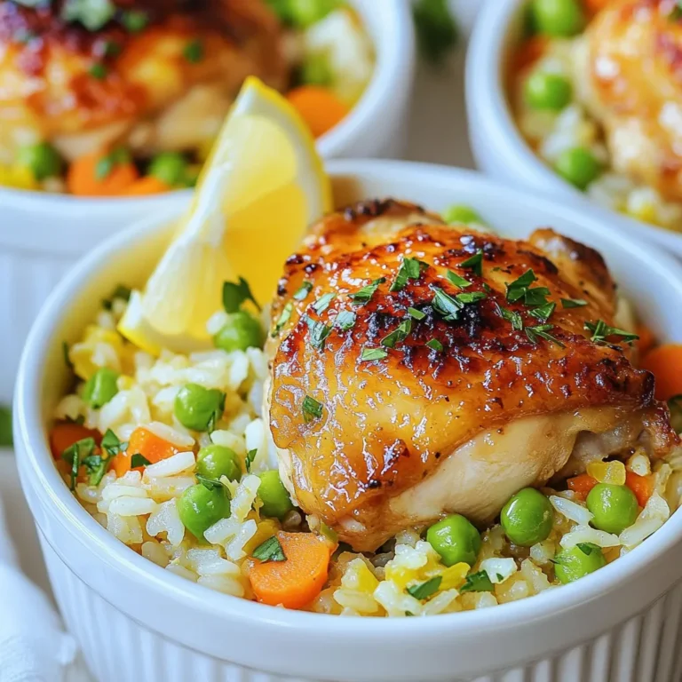 To make this dish, you will need: - 2 tablespoons olive oil - 1 pound boneless, skinless chicken thighs (or breasts) - 1 medium onion, chopped - 2 cloves garlic, minced - 1 cup long-grain rice (jasmine or basmati) - 2 cups chicken broth - 1 teaspoon turmeric powder - 1 teaspoon paprika - 1 teaspoon cumin - Salt and pepper to taste - 1 cup frozen peas and carrots mix - Fresh parsley, chopped (for garnish) These ingredients come together to create a warm and tasty meal. You can add your favorite flavors to this recipe. Consider these options: - Bell peppers for a sweet crunch - Spinach for a pop of color and nutrition - Lemon juice for a bright, zesty kick - Chili flakes for some heat Feel free to experiment with these ingredients to match your taste. If you have dietary needs, here are some easy swaps: - Use quinoa or cauliflower rice instead of regular rice for a low-carb option. - Swap chicken for tofu or chickpeas to make it plant-based. - Use vegetable broth instead of chicken broth for a vegan dish. These substitutions will keep your meal delicious and satisfying for everyone. {{ingredient_image_1}} Start by using the “Sauté” function on your Instant Pot. Add 2 tablespoons of olive oil. Let it heat for a minute. When hot, toss in 1 medium chopped onion. Sauté for 2-3 minutes until it turns translucent. Then, add 2 minced garlic cloves and cook for another minute. This step packs in flavors right from the start. Next, add 1 pound of boneless, skinless chicken thighs. Brown them on both sides for about 2-3 minutes. Season the chicken with salt and pepper. This will enhance its taste. After browning, add 1 cup of long-grain rice. Mix it well with the chicken and onion. This helps the rice absorb all those tasty juices. Now, pour in 2 cups of chicken broth. Next, sprinkle 1 teaspoon each of turmeric, paprika, and cumin. Stir everything together to combine. These spices give your dish a warm, rich flavor. Secure the lid on the Instant Pot. Set it to “Manual” mode for 10 minutes. Make sure the valve is in sealing position to trap the steam. Once cooking is complete, wait 5 minutes for a natural pressure release. After that, do a quick release to let out any remaining steam. This step is key to keeping the chicken juicy. After opening the lid, add 1 cup of frozen peas and carrots. Stir gently to mix them in. The heat from the dish will warm them up nicely. Taste your creation and adjust seasoning with salt and pepper if needed. For serving, use deep bowls. Spoon the chicken and rice into each bowl. Garnish with chopped fresh parsley for a bright touch. You can also add a lemon wedge on the side for an extra zing. This adds both color and flavor to your meal. - Always ensure you have enough liquid. The Instant Pot needs it to build pressure. - Use the sauté function first to enhance flavors. Browning the chicken makes a big difference. - Cut chicken into smaller pieces for even cooking. This helps it cook faster and more evenly. - Avoid overfilling the pot. Leave some space for the ingredients to expand as they cook. - Don’t skip the natural pressure release. It helps keep the chicken juicy. - Avoid overcooking the rice. Follow the timing closely for perfect texture. - Don’t forget to season well. A little salt and pepper can elevate your dish. - Using the wrong rice type can lead to mushy results. Stick to long-grain varieties like jasmine or basmati. - Add fresh herbs like thyme or rosemary for a fragrant touch. - Try a splash of lemon juice before serving for brightness. - Incorporate coconut milk for a creamy twist. It pairs well with the spices. - Mix in different veggies like bell peppers or corn for added color and taste. Pro Tips Perfectly Cooked Rice: Rinse the rice under cold water before adding it to the pot to remove excess starch, ensuring fluffy grains. Flavor Boost: For added depth, consider marinating the chicken in the spices and olive oil for at least 30 minutes before cooking. Vegetable Variations: Feel free to swap in your favorite vegetables such as bell peppers or corn for a different flavor profile. Storage Tips: This dish stores well in the fridge for up to 3 days. Reheat gently on the stove or in the microwave, adding a splash of water if needed. {{image_2}} To make this dish vegetarian, swap chicken for chickpeas or tofu. Both options add protein and texture. Use vegetable broth instead of chicken broth for a full flavor. Add more veggies like bell peppers or zucchini for color and nutrition. They cook well with rice and make the dish hearty. You can also use nutritional yeast to give a cheesy flavor without dairy. You can use different rice types for this recipe. Brown rice is a great choice for added fiber. However, it takes longer to cook. If you use brown rice, set the Instant Pot for 22 minutes. Other options like jasmine or basmati work well too, and they only need 10 minutes of cooking. Adjust the liquid to 2.5 cups for brown rice to ensure it cooks properly. Spice things up by changing the herbs and spices. For a fresh taste, add fresh thyme or basil. If you like heat, try red pepper flakes or cayenne. You can also use a spice blend like curry powder for a different flavor profile. Experimenting with herbs and spices can lead to exciting new dishes. Always taste as you go to find the perfect balance. To store leftovers, let the chicken and rice cool first. Use an airtight container. This keeps it fresh. You can keep it in the fridge for up to three days. Make sure to cover it well to avoid drying out. For reheating, you can use the microwave or stovetop. If using the microwave, heat for 1-2 minutes. Stir halfway through to ensure it heats evenly. If using the stovetop, add a splash of broth to help it warm up. Heat gently over low heat until warmed through. You can freeze chicken and rice for later use. Place it in a freezer-safe container. Make sure to label it with the date. It can last up to three months in the freezer. When ready to eat, thaw it in the fridge overnight before reheating. This keeps the texture nice and tasty. Yes, you can use brown rice. However, it cooks longer than white rice. For brown rice, set the cooking time to 22 minutes. You will also need to add more liquid, about 2.5 cups of broth. Keep in mind that brown rice gives a nutty flavor and chewier texture. Cook your Instant Pot Chicken and Rice for 10 minutes on the “Manual” setting. After cooking, let the pressure release naturally for 5 minutes. Then, switch to quick release to let out any remaining pressure. This ensures your chicken stays juicy and the rice cooks perfectly. Absolutely! You can add other vegetables like bell peppers, broccoli, or corn. Just keep in mind the cooking time. If you add quick-cooking veggies, add them in the last few minutes. For frozen vegetables, just stir them in after cooking, as the residual heat will warm them up. You can serve your dish with a side salad for freshness. A simple green salad with lemon vinaigrette pairs well. You may also enjoy it with crusty bread to soak up the flavors. For a zesty touch, add lemon wedges on the side to squeeze over the dish! This post covered how to make Instant Pot Chicken and Rice. You learned the key ingredients, preparation steps, and tips for success. I shared ways to customize the recipe, including veggie options and flavor variations. Remember to store leftovers correctly and reheat them safely. You can try different rice types and pairings to suit your taste. Enjoy your cooking journey, and feel free to experiment with what you learn here!