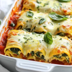 - 9 lasagna noodles - 2 cups fresh spinach, chopped - 1 cup ricotta cheese - 1 cup mozzarella cheese, shredded - 1/2 cup Parmesan cheese, grated - 1 large egg - 2 cups marinara sauce - 2 tablespoons olive oil - 1 teaspoon garlic powder - Salt and pepper to taste - Fresh basil leaves for garnish (optional) To make these roll-ups, you need a mix of fresh and cheesy goodness. Start with nine lasagna noodles. They form the base of this dish. Next, grab two cups of fresh spinach. It adds a nice texture and color. You will also need three types of cheese: one cup of ricotta, one cup of shredded mozzarella, and half a cup of grated Parmesan. These cheeses bring richness and flavor. You will also need one large egg. It helps the cheese mixture stick together. For taste, use garlic powder, salt, and pepper. Finally, you will need two cups of marinara sauce. This sauce brings moisture and a touch of sweetness to the dish. A drizzle of olive oil adds extra flavor. If you like, you can garnish with fresh basil leaves for a pop of color. Each ingredient plays a role in creating a delicious meal that everyone will enjoy. {{ingredient_image_1}} First, you need to boil the lasagna noodles. Fill a large pot with water and add salt. Bring it to a boil. Then, add the noodles and cook them according to the package instructions. This usually takes about 8 to 10 minutes. Once done, drain the noodles in a colander. Be careful, as they will be hot! Allow them to cool slightly. Now it’s time to make the cheese and spinach mix. In a medium bowl, combine the chopped spinach, ricotta cheese, half of the mozzarella cheese, and Parmesan cheese. Add one large egg, garlic powder, salt, and pepper. Mix everything together well. Make sure the spinach is evenly spread throughout the mixture for the best flavor. Next, let’s assemble the roll ups. Take a lasagna noodle and lay it flat. Spread a generous spoonful of the cheese and spinach mixture evenly over the noodle. Start at one end and carefully roll it up tightly. Place the rolled noodle seam-side down in a 9x13 inch baking dish. Repeat this process with the rest of the noodles and filling. After all the roll ups are in the dish, pour the remaining marinara sauce over the top. Sprinkle the rest of the mozzarella cheese on top too. Drizzle a bit of olive oil over everything. Cover the dish with aluminum foil. Preheat your oven to 375°F (190°C) and bake for 25 minutes. Then, remove the foil and bake for another 10-15 minutes. You want the cheese to be bubbly and golden. Let cool for a few minutes before serving. Enjoy! To make the best roll ups, focus on the filling's texture. It should be creamy but not too runny. This helps hold the roll shape. A good mix of ricotta, mozzarella, and spinach gives great taste. Use a fork to combine the ingredients well. Now let’s talk about the noodles. Cook them just until they are al dente. This keeps them strong and less likely to break. When you roll the noodles, do it gently. Start at one end and roll tightly but not too tightly. This method keeps the filling inside. Want to boost flavor? Add simple spices like Italian seasoning or a pinch of nutmeg. These spices blend well with cheese and spinach. You can also sprinkle in some garlic powder for extra taste. Fresh herbs can make a big difference. Basil and parsley add bright flavors. Chop them finely and mix them into the cheese filling. You can also use them as a garnish on top once baked for a fresh touch. These lasagna roll ups are great on their own, but sides can make them even better. A light salad pairs well. Try a simple green salad with lemon dressing. It adds a nice crunch. Garlic bread is another tasty side. It’s perfect for soaking up the extra marinara sauce. If you want something heartier, serve with roasted vegetables. They bring a nice balance and color to your plate. Pro Tips Use Fresh Spinach: Fresh spinach provides a vibrant flavor and texture. If using frozen spinach, make sure to thaw it and squeeze out excess moisture to avoid a watery filling. Mix Cheeses for Flavor: Combining different cheeses like ricotta, mozzarella, and Parmesan enhances the flavor and creaminess of the filling. Experiment with other cheeses like feta or goat cheese for a twist. Don’t Overcook Noodles: Slightly undercooking the lasagna noodles will prevent them from becoming mushy when baked. They will continue to cook in the oven while absorbing flavors from the sauce. Let it Rest: Allowing the lasagna roll-ups to rest for a few minutes after baking helps them set, making it easier to serve without falling apart. {{image_2}} You can mix in other veggies to boost flavor and nutrition. Think about adding mushrooms, zucchini, or bell peppers. These add great taste and crunch. You can also try seasonal veggies for fresh flavors. In spring, add asparagus or peas. In the fall, use roasted butternut squash or kale. These swaps make your dish even more special. If you want dairy-free options, use vegan cheeses made from nuts or soy. You can also try a mix of goat cheese and feta for a tangy flavor. Each type of cheese brings a unique taste. Feel free to get creative with your cheese choices. The goal is to find flavors you love. You can use homemade or jarred marinara for your roll-ups. Homemade sauce often has richer flavors and fresh herbs. Jarred sauce is quick and easy, perfect for busy nights. You can also switch it up with alternative sauces. Consider using pesto or alfredo for a creamy twist. Each sauce gives a fun new spin on this classic dish. To keep your Three Cheese Spinach Lasagna Roll Ups fresh, store leftovers in an airtight container. This helps keep the moisture locked in. They should last for about three to four days in the fridge. If you want to enjoy them later, make sure to cool the dish completely before placing it in the fridge. This will prevent sogginess and keep the flavors intact. You can freeze these roll ups both before and after baking. If you freeze them before baking, make sure to wrap each roll tightly in plastic wrap. Place them in a freezer-safe bag or container. When you’re ready to bake, you can cook them straight from the freezer. Just add a few extra minutes to the baking time. If you freeze them after baking, let the dish cool completely. Then, cover it well with plastic wrap and aluminum foil. They will keep well for up to three months. For reheating, thaw the roll ups in the fridge overnight. Then, bake them at 350°F (175°C) until heated through. This usually takes about 20-25 minutes. Enjoy the cheesy goodness again! To make these roll ups vegan, swap the cheese and egg. Use cashew cheese or tofu for ricotta. For mozzarella, try a vegan version. Nutritional yeast can add a cheesy flavor. You can skip the egg or use a flax egg. Just mix one tablespoon of ground flaxseed with three tablespoons of water. Let it sit for a few minutes until it thickens. This mix binds the ingredients well. Yes, you can prepare these roll ups ahead of time. Make them up to the baking step. Cover the dish tightly with plastic wrap or foil. Store it in the fridge for one or two days. When you are ready to bake, just add a few extra minutes to the cooking time. If you freeze them, let them thaw overnight in the fridge before baking. These roll ups pair well with many sides. A simple green salad with a light dressing works great. Garlic bread or a warm baguette adds a nice touch. You can also serve them with roasted vegetables. For a heartier meal, add some protein like grilled chicken or a side of beans. Consider a light soup for a cozy meal. Each option enhances the flavors of the roll ups. You now have all the steps to make delicious Three Cheese Spinach Lasagna Roll Ups. We covered the key ingredients, simple instructions, and helpful tips. Remember to play with flavors, like adding fresh herbs or trying new cheeses. Storing leftovers is easy too; just follow the guidelines. Enjoy experimenting with different sauces or veggies for variety. These roll ups are a great meal choice for any occasion. Now, it’s time for you to get cooking and create your own tasty version!