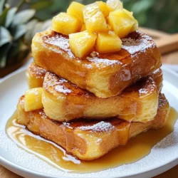 - 6 Hawaiian sweet rolls - 3 large eggs - 1 cup milk - 1 teaspoon vanilla extract - 1 teaspoon ground cinnamon - 2 tablespoons brown sugar - 1 tablespoon butter (for cooking) - Fresh pineapple slices (for garnish) - Maple syrup (for serving) - Powdered sugar (for dusting) To make Hawaiian Roll French Toast, you need just a few simple items. The star of this dish is the Hawaiian sweet rolls. Their soft and sweet nature makes them perfect for soaking in the egg mixture. Next, gather three large eggs and a cup of milk. These will create a rich base for the French toast. Add one teaspoon of vanilla extract for flavor, along with a teaspoon of ground cinnamon. The cinnamon adds warmth and a cozy taste. Two tablespoons of brown sugar will sweeten the mix just right. Don’t forget butter! You’ll need one tablespoon for cooking. For garnishes, fresh pineapple slices add a tropical touch. Maple syrup is a must for drizzling on top. Lastly, some powdered sugar gives a lovely finish. These ingredients come together to create a delightful dish you can enjoy any day! {{ingredient_image_1}} - Slicing the rolls First, take the Hawaiian rolls and slice them in half. You want a top and bottom for each roll. This makes it easy to soak them later. Set them aside on a clean surface. - Preparing the egg mixture In a large mixing bowl, crack three large eggs. Add one cup of milk, one teaspoon of vanilla extract, one teaspoon of ground cinnamon, and two tablespoons of brown sugar. Whisk these together until everything blends nicely. The mixture should look smooth and creamy. - Preheating the skillet or griddle Next, grab a large skillet or griddle. Turn the heat to medium. Add one tablespoon of butter. Let the butter melt and coat the bottom of the skillet. This helps the rolls cook evenly. - Dipping and cooking the rolls Take each half of the Hawaiian roll and dip it into the egg mixture. Make sure to soak them well but not too soggy. Let any extra liquid drip off. Place the rolls in the skillet. Cook them for about 3 to 4 minutes on each side. You want them golden brown and delicious. Do not overcrowd the pan; cook in batches if needed. - Serving the finished product Once cooked, take the rolls out of the skillet. Place them on a serving platter, stacking the tops and bottoms together. Drizzle with warm maple syrup and dust with powdered sugar. For a tropical flair, garnish with fresh pineapple slices. Enjoy your tasty Hawaiian Roll French Toast! To get the best texture, soak the rolls just right. Dip each half into the egg mixture. Make sure they are wet but not soggy. About 15 seconds per side works well. Let the extra liquid drip off before cooking. This step helps them hold their shape. For even browning, heat your skillet to medium. A hot surface gives a nice golden crust. Use butter to coat the pan. Keep space between each roll when cooking. This helps them brown evenly. Flip them after 3-4 minutes. Look for a golden color on both sides. For the best toppings, go with warm maple syrup. It pairs well with the sweet rolls. Dust with powdered sugar for a pretty finish. Fresh pineapple slices add a tropical touch. They also bring brightness to your dish. For special occasions, stack the rolls high on a platter. This makes a lovely centerpiece. You can serve them with a side of whipped cream or yogurt. This adds extra creaminess and flavor. Enjoy this dish at brunch or breakfast gatherings. It always impresses! Pro Tips Fresh Ingredients: Using fresh eggs and milk will enhance the flavor and texture of your French toast. Preheat the Pan: Ensure your skillet is properly preheated before adding the rolls to achieve a perfect golden brown color. Customize Your Toppings: Experiment with different toppings such as whipped cream, toasted coconut, or macadamia nuts for added flavor. Batch Cooking: If making a larger quantity, keep cooked rolls warm in the oven at a low temperature while you finish the rest. {{image_2}} You can make Hawaiian Roll French Toast even better. Adding spices like nutmeg gives it a warm flavor. Just a pinch can change everything. You can also try flavored syrups. Instead of maple syrup, use coconut syrup or even passion fruit syrup. These choices add a tropical twist to your dish. If you need gluten-free options, look for gluten-free Hawaiian rolls. They work just as well in this recipe. For those who are dairy-free, swap the milk for almond or oat milk. You can still keep the taste yummy. These adjustments let everyone enjoy this tasty dish. To reheat your Hawaiian Roll French Toast, the best method is to use the oven. Preheat your oven to 350°F (175°C). Place the French toast on a baking sheet. Heat for about 10 minutes or until warmed through. This keeps them soft and tasty. You can also use a microwave. Place the French toast on a microwave-safe plate. Heat for about 30 seconds. Check to see if it’s warm. If not, heat for an extra 15 seconds. The microwave may make them a bit chewy. For storage, keep any leftovers in an airtight container. Store them in the fridge for up to three days. This helps keep them fresh and ready for a quick meal. If you want to freeze Hawaiian Roll French Toast, it's easy. First, let the French toast cool completely. Then, wrap each piece in plastic wrap. Place them in a freezer-safe bag or container. They will last for up to three months in the freezer. When you're ready to enjoy, take them out of the freezer. Thaw them in the fridge overnight. If you're in a hurry, you can microwave them on low for a few minutes. After thawing, reheat them in the oven or microwave as described earlier. Enjoy your delicious French toast anytime! Can I use any type of bread instead of Hawaiian rolls? Yes, you can use other types of bread. However, Hawaiian rolls add a sweet flavor. You can try brioche or challah for a similar texture. Just keep in mind that the taste will change a bit. How can I make this recipe ahead of time? You can prepare the egg mixture a day before. Store it in the fridge. Slice the rolls and keep them separate. In the morning, dip and cook them fresh. This way, they taste best! What are the best toppings for Hawaiian Roll French Toast? I love to use fresh pineapple slices. They add a nice tang. Maple syrup is a must for sweetness. You can also sprinkle powdered sugar for a pretty look. Other good toppings include whipped cream or berries. Hawaiian Roll French Toast is easy and fun to make at home. You need just a few simple ingredients like rolls, eggs, and milk. Follow the steps to slice, dip, and cook for a tasty breakfast. Remember the tips for great texture and try different flavors or dietary swaps. Store leftovers properly, so they stay fresh. Now you can enjoy this sweet treat any day. Give it a try and impress your family with your cooking skills!