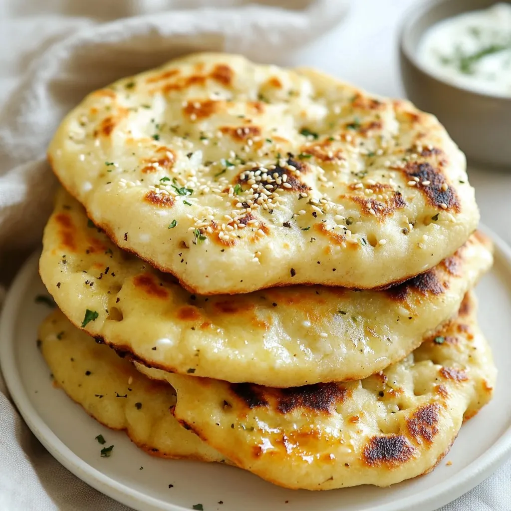 To make Cottage Cheese Flatbread, you need these main ingredients: - 1 cup cottage cheese - 1 ½ cups all-purpose flour - 1 teaspoon baking powder - ½ teaspoon salt - 1 tablespoon olive oil - ½ cup water (adjust as needed for dough consistency) These ingredients work together to create a soft and tasty flatbread. The cottage cheese gives it a creamy texture and boosts protein. You can add a few extras to make your flatbread even tastier: - 1 tablespoon fresh herbs (like parsley or chives), finely chopped - 1 tablespoon sesame seeds (optional) - ½ teaspoon garlic powder (optional) Using fresh herbs brings a vibrant flavor. Sesame seeds add a nice crunch, while garlic powder gives a savory kick. Feel free to mix and match based on what you like! This flatbread is not just delicious; it’s also nutritious! Here’s a quick look at what’s in it: - Calories: About 150 per flatbread - Protein: High due to cottage cheese - Carbohydrates: Provides energy from flour - Fats: Healthy fat from olive oil These nutrients make Cottage Cheese Flatbread a great option for a snack or meal. The protein keeps you full, while the carbs give you energy. Enjoy your cooking! {{ingredient_image_1}} Start by grabbing a mixing bowl. Add 1 cup of cottage cheese to it. Next, add 1 ½ cups of all-purpose flour. Sprinkle in 1 teaspoon of baking powder and ½ teaspoon of salt. Pour in 1 tablespoon of olive oil. Mix these ingredients together until a soft dough forms. If the dough feels too crumbly, add water slowly. Aim for a workable dough that is not sticky. Once your dough is ready, sprinkle some flour on a clean surface. Place the dough on the surface and knead it for 2-3 minutes. You want the dough to be smooth and elastic. After kneading, divide the dough into 4-6 equal parts. Roll each piece into a ball. Then, flatten each ball with your hands or a rolling pin. Make each flatbread about 1/4 inch thick. If you like, you can sprinkle sesame seeds or garlic powder on top. Press them gently into the flatbread. Now, heat a non-stick skillet over medium heat. Once hot, place each flatbread in the skillet. Cook for 2-3 minutes on one side. Flip it over and cook the other side until golden brown. Keep an eye on it to avoid burning. Once cooked, place the flatbreads under a clean kitchen towel to keep them warm. Repeat this process for the remaining flatbreads. Enjoy these warm, delicious flatbreads with your favorite dips! To get the dough just right, start with the cottage cheese. Use full-fat cottage cheese for a creamier texture. Mix in flour, baking powder, salt, and olive oil. If the dough feels too dry, slowly add water. The key is to find a balance. The dough should be soft but not sticky. Knead it for only 2-3 minutes. This step helps develop gluten for a better texture. Cooking flatbread takes only 2-3 minutes on each side. Heat your skillet to medium heat. If it’s too hot, the bread may burn. If it’s too cool, it won't cook through. Keep an eye on the first flatbread to gauge the right temperature. Once you find it, the rest will cook perfectly. Always check for a golden-brown color. For a tasty experience, serve the flatbread warm. Pair it with a herbed yogurt dip or hummus. You can also top it with fresh herbs for extra flavor. Stack the flatbreads on a platter for a beautiful display. This adds a pop of color to your table. For a fun twist, try adding toppings like roasted vegetables or cheese before cooking. Pro Tips Use Fresh Herbs: Fresh herbs like parsley or chives will enhance the flavor of your flatbreads. Don’t skip this step for a burst of freshness! Adjust Water Gradually: When mixing the dough, add water slowly to avoid making it too sticky. The right consistency is key for perfect flatbreads. Cook on Medium Heat: Cooking the flatbreads on medium heat allows them to cook through without burning. Keep an eye on them to achieve that golden brown color. Serve Warm: Flatbreads are best enjoyed warm. Keep them wrapped in a kitchen towel until ready to serve for optimal taste and texture. {{image_2}} You can make this flatbread your own by adding herbs and spices. Fresh herbs like parsley, chives, or dill work well. Just chop them finely and mix into the dough. You can also try dried herbs like oregano or basil for a different flavor. Spices like cumin or paprika can add warmth and depth. Experiment with your favorite flavors to create a unique flatbread. To make this flatbread gluten-free, swap all-purpose flour for a gluten-free blend. Look for a blend that has xanthan gum, which helps with texture. You may need to adjust the water amount based on the flour you use. Keep mixing until the dough feels right. This way, you can enjoy this tasty flatbread without gluten. You can enhance the flatbread by adding toppings before cooking. Sprinkle sesame seeds, garlic powder, or even cheese on top. Press them gently into the dough so they stick. This adds more flavor and texture to your flatbread. You can also top with sliced olives or sun-dried tomatoes for a Mediterranean twist. To keep your leftover flatbread fresh, first let it cool down. Place the flatbread in an airtight container. This helps keep moisture in and prevents it from drying out. If you have multiple pieces, layer them with parchment paper. This way, they won’t stick together. Store the container in the fridge. Your flatbread will stay good for about 3-4 days. When it’s time to enjoy your flatbread again, reheating is simple. You can use a skillet or an oven. For the skillet, heat it over medium heat. Place the flatbread in the skillet and warm it for 1-2 minutes on each side. This brings back the crispness. If you prefer the oven, preheat it to 350°F. Place the flatbread directly on the rack or a baking sheet for about 5-7 minutes. This method warms it evenly. If you want to save flatbread for longer, freezing is a great option. First, let the flatbread cool completely. Wrap each piece tightly in plastic wrap. Then, place them in a freezer bag. Label the bag with the date. You can freeze flatbread for up to 3 months. When you’re ready to eat, thaw it in the fridge overnight. Reheat as mentioned above for the best taste. To make this flatbread gluten-free, swap all-purpose flour for a gluten-free blend. Look for blends made from rice flour, almond flour, or chickpea flour. These options work well. Adjust the water in the recipe to get a soft dough. Gluten-free flours often need more liquid. Yes, you can use other types of cheese. Ricotta or cream cheese can work great. These cheeses add creaminess and flavor. Try to keep the amount the same. If you choose a stronger cheese, like feta, reduce the salt to balance the taste. You can serve this flatbread with many dishes. Try it with herbed yogurt dip or hummus. Topping it with fresh veggies or grilled chicken makes a filling meal too. You can also serve it alongside soups or salads for a light option. This blog post covers all you need to know about making Cottage Cheese Flatbread. We explored the key ingredients, step-by-step instructions, and helpful tips for making the best flatbread. We also looked at tasty variations and how to store leftovers properly. In summary, it's easy and fun to make. Experiment with flavors and multiple serving ideas. Enjoy your cooking journey! You have the tools to create something delicious.