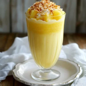 - 1 cup fresh pineapple, chopped - 1 ripe banana - 1 cup coconut milk (canned or carton) - 1/2 cup Greek yogurt (optional for creaminess) - 1 tablespoon honey or agave syrup (optional) - 1/2 cup ice cubes - Toasted coconut flakes for garnish To create a Tropical Pineapple Coconut Smoothie, gather these fresh ingredients first. Fresh pineapple adds bright flavor. It is sweet and tangy, making it a star ingredient. The ripe banana adds natural sweetness and creaminess. Next, choose your dairy. Coconut milk gives it a smooth, tropical taste. You can use it from a can or a carton. If you want extra creaminess, add Greek yogurt. This makes your smoothie rich and filling. For a touch of sweetness, consider honey or agave syrup. Both are optional but add depth. You can adjust how sweet you want it. Finally, don't forget the ice cubes. They chill your smoothie and make it refreshing. For a fun finish, sprinkle toasted coconut flakes on top. These add crunch and extra coconut flavor. Enjoy creating this easy and tasty smoothie! {{ingredient_image_1}} Combining Ingredients in the Blender Start by chopping your fresh pineapple into small pieces. Next, peel the ripe banana and break it into chunks. In your blender, add the chopped pineapple, banana, and coconut milk. If you want a creamier smoothie, add Greek yogurt to the mix. Each ingredient brings a unique taste that blends well together. Adding Sweeteners and Ice If you like your smoothie sweet, drizzle in honey or agave syrup. This step is optional, but it can enhance the flavor. Next, toss in half a cup of ice cubes. The ice helps make your drink cold and refreshing, perfect for a hot day. Setting Blender Speed Now it's time to blend! Set your blender to high speed. This ensures all the ingredients mix well and become smooth. Blend for about 30 seconds or until you see no lumps left. Achieving Creamy Texture Check the texture of your smoothie. It should be thick and creamy. If it seems too thick, add a bit more coconut milk. Blend briefly again until smooth, adjusting as needed. Adjusting Sweetness After blending, taste your smoothie. If it needs more sweetness, add more honey or syrup. Blend for a few seconds to combine everything well. Serving the Smoothie Pour your smoothie into chilled glasses. For a nice touch, sprinkle toasted coconut flakes on top. This garnish adds flavor and a little crunch. Enjoy your Tropical Pineapple Coconut Smoothie! - Ripeness Indicators: Look for a pineapple that smells sweet at the base. The leaves should be green and healthy. A ripe pineapple feels slightly soft but not mushy. - Choosing Fresh vs. Canned: Fresh pineapple tastes bright and juicy. Canned pineapple may have added sugar. Always check the label for ingredients. - Role of Greek Yogurt: Greek yogurt adds a rich, creamy texture to your smoothie. It also boosts protein, helping you feel full longer. - Alternative Ingredients for Creaminess: If you want a dairy-free option, try avocado or silken tofu. These ingredients provide creaminess without the dairy. - Garnishing Ideas: Top your smoothie with toasted coconut flakes for a crunchy bite. You can also add fresh fruit like banana slices or pineapple wedges. - Experimenting with Spices: Adding a pinch of cinnamon or nutmeg can elevate the flavor. A dash of vanilla extract also adds warmth and depth to the taste. Pro Tips Use Ripe Fruit: For the best flavor, ensure your banana is ripe with brown spots, and your pineapple is sweet and juicy. Chill Your Ingredients: For an extra refreshing smoothie, chill your coconut milk and Greek yogurt in advance. Adjust Consistency: If you prefer a thinner smoothie, add more coconut milk; for a thicker texture, increase the amount of Greek yogurt. Enhance Flavor: Add a splash of vanilla extract or a squeeze of lime juice for a zesty kick to your smoothie. {{image_2}} You can mix fruits for fun flavors. Adding mango gives a sweet twist. Just chop half a mango and toss it in. Spinach adds a green boost. It blends well and keeps the smoothie fresh. Try one cup of fresh spinach. Other tropical fruits work great too. Consider papaya, kiwi, or passion fruit. They add unique tastes and colors. If you want a dairy-free version, use almond or oat milk. Both create a nice creamy base. Almond milk has a nutty flavor, while oat milk is sweeter. You can also swap Greek yogurt for vegan yogurt. This keeps it creamy without dairy. Look for coconut or almond-based yogurts. They pair well with the other flavors. Want to make your smoothie healthier? Add protein powder to boost nutrition. One scoop adds protein without changing the taste. You can also mix in superfoods like chia seeds or flaxseeds. These tiny seeds give fiber and omega-3s. Just add a tablespoon for a great health kick. Smoothies are a fun way to nourish your body! After making your Tropical Pineapple Coconut Smoothie, you can store leftovers in the fridge. Pour any extra smoothie into a sealed jar or container. Keep it cold for up to 24 hours. The flavor stays bright, but it might separate. Just give it a quick shake before drinking. For the best serving, chill your glasses before pouring. This keeps every sip refreshing and cool. Adding toasted coconut flakes just before serving gives it a nice crunch. You can freeze smoothie packs for later use. Just combine all the fruits and coconut milk in a freezer bag. Leave out the yogurt and ice. Seal the bag tightly and freeze. These packs make it easy to whip up a smoothie anytime. When you're ready to enjoy, take out a pack and thaw it in the fridge overnight. You can also use the microwave for a quick defrost. Just be careful not to heat it too much. Blend it up, and it’s ready to drink! If you have leftover pineapple or coconut milk, there are fun ways to use them. Try adding extra pineapple to your morning oatmeal for a tropical twist. You can mix coconut milk into your rice or pancakes for a creamy flavor. You can also make coconut yogurt parfaits or bake with ripe bananas. The options are endless! Get creative and enjoy your ingredients in new ways. To make your smoothie thicker, use less liquid. Here are some tips: - Add more banana. It helps with creaminess. - Use Greek yogurt for a rich texture. - Blend in avocado for added thickness. - Include a handful of oats. They help to thicken smoothies well. These options will give your smoothie a nice body while keeping it tasty. Yes, you can use frozen fruit! Here are some benefits: - Frozen fruit makes the smoothie cold and refreshing. - It blends easily and gives a thick texture. - Frozen fruit is often picked at peak ripeness. This means better flavor. - It helps cut down prep time since you don’t need to chop. Using frozen fruit is a great way to keep your smoothie delicious and easy. Pineapple and coconut offer many health benefits: - Pineapple is rich in vitamin C. This helps boost your immune system. It also has bromelain, which may aid digestion. - Coconut provides healthy fats. These fats can support heart health. It also keeps you full longer. - Both ingredients hydrate your body with natural water content. Incorporating these into your smoothie makes it tasty and nutritious! In this blog post, we covered how to make a tropical smoothie. We discussed fresh ingredients like pineapple and banana, as well as dairy options. We walked through step-by-step instructions to blend the perfect mix and shared tips for selecting the best fruits. You can also try fun variations, storage tips, and answers to common questions. Enjoy making your smoothie and feel great about the healthy choices you create!