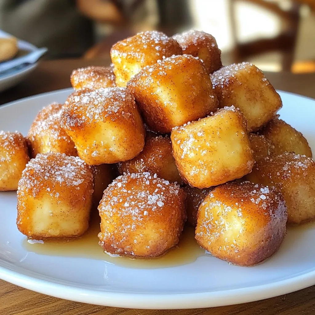 To make delicious cinnamon sugar pretzel bites, you need a few simple ingredients. Here’s what you’ll need: - 1 ½ cups warm water (110°F to 115°F) - 1 packet (2 ¼ teaspoons) active dry yeast - 2 tablespoons granulated sugar - 4 cups all-purpose flour - 1 teaspoon kosher salt - ½ cup baking soda - 1 large egg, beaten - ½ cup unsalted butter, melted - ½ cup granulated sugar (for coating) - 2 tablespoons ground cinnamon (for coating) - Coarse sea salt, for sprinkling These ingredients work together to create soft, chewy bites. The warm water helps activate the yeast, while the sugar feeds it. The flour gives the dough structure, and the salt adds flavor. Baking soda is key for that classic pretzel taste. If you follow this list, you will have all you need to create these tasty treats. Want to make it even better? Use fresh ingredients for the best flavor! {{ingredient_image_1}} 1. In a large bowl, mix 1 ½ cups of warm water, 1 packet of yeast, and 2 tablespoons of sugar. Stir gently. 2. Let the mixture sit for about 5 minutes until it gets foamy. 3. Add 4 cups of flour and 1 teaspoon of kosher salt. Stir until it forms a dough. 4. Knead the dough on a floured surface for about 5 minutes. It should feel smooth and elastic. 5. Put the dough in a greased bowl. Cover it with a clean towel. Let it rise for about 1 hour, or until it is double in size. 1. Preheat your oven to 425°F (220°C). Line two baking sheets with parchment paper. 2. In a large pot, bring 8 cups of water and ½ cup of baking soda to a gentle boil. 3. After the dough rises, punch it down. Turn it out onto a floured surface. 4. Divide the dough into 8 equal pieces. Roll each piece into a rope about 1 inch thick and cut them into 1-inch pieces. 5. Drop the pretzel bites into the boiling water in batches, about 10 at a time, for 30 seconds each. Use a slotted spoon to remove them. Place them on the prepared baking sheets. 6. Brush each bite with a beaten egg and sprinkle coarse sea salt on top for extra flavor. 1. Bake the pretzel bites in the preheated oven for 12-15 minutes or until they are golden brown. 2. While the bites are still warm, brush them with melted butter. 3. Toss the bites in a mixture of ½ cup of sugar and 2 tablespoons of cinnamon until they are well coated. Enjoy your warm, sweet pretzel bites! To get your pretzel bites just right, knead the dough well. Kneading helps develop gluten, making the dough stretchy. Knead for about five minutes until it's smooth. The dough needs to rise, too. Place it in a warm spot, cover it, and let it double in size. This step is crucial for a soft and fluffy bite. If you want to switch up the taste, try using coconut oil instead of butter. You can also use brown sugar for a deeper flavor. For toppings, think of adding chocolate chips or crushed nuts. These can make your pretzel bites even more delightful. You can serve them with dips like cream cheese or chocolate sauce for extra fun. One mistake is over-boiling your pretzel bites. Boil them for only 30 seconds to keep them tender. Another error is not letting the dough rise enough. If you rush this step, your bites can turn out dense. Remember, patience is key for perfect cinnamon sugar pretzel bites! Pro Tips Use Warm Water: Ensure the water is between 110°F to 115°F to properly activate the yeast for a good rise. Knead Properly: Knead the dough until it's smooth and elastic for the best texture in your pretzel bites. Boiling is Key: Boiling the pretzel bites in baking soda water gives them that classic chewy texture and deep flavor. Coat While Warm: Toss the pretzel bites in cinnamon sugar while they are still warm for the best adherence and flavor. {{image_2}} You can try different sweet flavors for your pretzel bites. One fun option is chocolate chip pretzel bites. Just mix in some mini chocolate chips into your dough. They melt and add a rich taste. Another great choice is caramel pretzel bites. After baking, drizzle warm caramel sauce on top. It adds a gooey sweetness that pairs well with cinnamon. Don’t forget about savory flavors too! Garlic herb pretzel bites are simple to make. Add garlic powder and dried herbs to the dough. They give a nice, savory punch. Cheese-stuffed pretzel bites are a crowd favorite. Fill each bite with a small piece of cheese before shaping them. The melted cheese inside is a delightful surprise. You can change up the toppings for your pretzel bites. Try different spices like chili powder or paprika for a kick. You can also use shredded coconut for a tropical twist. Another fun option is icing or glaze. A simple vanilla glaze makes a sweet topping. Just mix powdered sugar with a bit of milk until smooth, then drizzle it over the warm pretzel bites. To keep your cinnamon sugar pretzel bites fresh, store them in an airtight container. This helps prevent them from getting stale. You can also place them in the fridge if you want to keep them longer. However, they taste best when fresh. When you're ready to enjoy leftover pretzel bites, preheat your oven to 350°F (175°C). Place them on a baking sheet. Heat them for about 5 to 10 minutes. This method keeps them warm and soft. You can also microwave them for about 15 seconds if you're in a hurry. Just remember, they may become a bit chewy. You can freeze pretzel bites before or after baking. If you freeze them before baking, place them on a baking sheet and freeze until firm. Then transfer them to a freezer bag. When you're ready to bake, no need to thaw. Just bake them a few extra minutes. If you freeze them after baking, let them cool completely first. Then, store them in an airtight container or bag. The best way to reheat pretzel bites is in the oven. Preheat the oven to 350°F (175°C). Place the pretzel bites on a baking sheet. Heat them for about 5 to 7 minutes. This method keeps them soft and tasty. You can also use a microwave, but they may get chewy. If using the microwave, heat in short bursts of 10-15 seconds. Yes, you can make pretzel bites ahead of time. After cooking, let them cool completely. Store them in an airtight container. They will stay fresh for about two days at room temperature. For longer storage, freeze them. Wrap each pretzel bite in plastic wrap and place in a freezer bag. They can last up to three months in the freezer. Cinnamon sugar pretzel bites taste great with dips. Try serving them with cream cheese dip or chocolate sauce. You can also pair them with caramel sauce for a sweet treat. For a fun twist, serve them with a fruit dip, like strawberry or raspberry. These dips add extra flavor to your bites. To check if your yeast is active, mix it with warm water and sugar. Wait for about 5 to 10 minutes. If the mixture becomes foamy, your yeast is active. If there are no bubbles, your yeast may be old or inactive. Always use fresh yeast for the best results in your pretzel bites. You now have everything you need to make delicious pretzel bites. We covered the key ingredients, step-by-step instructions, and handy tips. Don't forget the fun variations and storage tips for leftovers. Pretzel bites are a great snack for any occasion. Experiment with flavors and coatings to find your favorites. I hope you enjoy making them as much as I do. Happy baking!