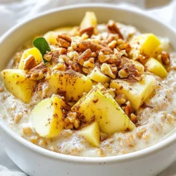 To make Apple Pie Overnight Oats, gather these tasty ingredients: - 1 cup rolled oats - 1 cup almond milk (or any milk of choice) - 1 medium apple, diced (preferably Granny Smith for tartness) - 1 tablespoon maple syrup (or honey) - 1/2 teaspoon ground cinnamon - 1/4 teaspoon nutmeg - 1 tablespoon chia seeds - 1/4 cup Greek yogurt (optional for creaminess) - 2 tablespoons walnuts, chopped (for crunch) - Fresh apple slices and a sprinkle of cinnamon for topping You can add some fun extras to your oats: - A splash of vanilla extract for sweetness - A tablespoon of peanut butter for creaminess - Raisins or dried cranberries for more texture - A pinch of salt to enhance the flavors If you need to switch some ingredients, try these options: - Use oat milk or coconut milk instead of almond milk - Swap the apple for pears or peaches for a different twist - Maple syrup can be replaced with agave syrup or brown sugar - Use sunflower seeds instead of walnuts for crunch Each option keeps your Apple Pie Overnight Oats tasty and fun! {{ingredient_image_1}} Start by picking a medium bowl or a jar. Add 1 cup of rolled oats. Next, pour in 1 cup of almond milk. Stir the oats and milk well. Make sure the oats get fully soaked in milk. This step is key for soft oats. Now, dice your medium apple. I like using Granny Smith apples because they are tart and tasty. Add the diced apple to your oats. Then, mix in 1 tablespoon of maple syrup, 1/2 teaspoon of ground cinnamon, and a 1/4 teaspoon of nutmeg. Don’t forget to add 1 tablespoon of chia seeds. If you want creaminess, mix in 1/4 cup of Greek yogurt. Stir everything until the mix is even. Transfer your oat mix into an airtight container. Seal it tightly. Place it in the fridge for at least 4 hours or overnight. This lets the oats soak up all the good flavors. When you’re ready to eat, stir the oats well. Top with 2 tablespoons of chopped walnuts, fresh apple slices, and a sprinkle of cinnamon. Enjoy your tasty breakfast! To make your oats super creamy, use rolled oats. These oats soak up liquid well. You can also add Greek yogurt for extra creaminess. The yogurt gives a smooth texture that blends perfectly with the oats. If you like a thinner mix, add more milk. Make sure to stir well so every oat gets soaked. For a great taste, I recommend using Granny Smith apples. They are tart and balance the sweetness of the oats. If you want sweeter oats, try Honeycrisp apples. Their crunch adds a nice texture. Always pick fresh apples, as they give the best flavor. Wash and dice them just before adding to your oats to keep them crisp. You can easily change the sweetness to fit your taste. If you like it sweeter, add more maple syrup or honey. Start with one tablespoon, then add more if you want. Spices like cinnamon and nutmeg can also be adjusted. For a stronger spice flavor, use a bit more. Taste the mix before letting it chill, so it’s just how you like it. Pro Tips Use Old-Fashioned Rolled Oats: They absorb liquid better than instant oats, resulting in a creamier texture. Choose Tart Apples: Granny Smith apples add a delightful tang that balances the sweetness of the maple syrup. Add More Texture: Feel free to mix in other nuts or seeds for added crunch and nutrition. Experiment with Spices: Try adding a pinch of ginger or cloves for extra warmth and complexity in flavor. {{image_2}} You can easily make this recipe vegan. Just skip the Greek yogurt or use a dairy-free yogurt. Almond milk works well, but you can use any plant-based milk you like. Oat milk or coconut milk adds a nice flavor too. Maple syrup is a great sweetener. It’s vegan and adds a lovely taste. To make this dish gluten-free, choose certified gluten-free oats. Most oats are safe, but some may have gluten. Always check the label. You can still use almond milk or any milk you prefer. The spices and fruits will keep the flavor rich and tasty. You can change the flavor with the seasons. In fall, add pumpkin puree and pumpkin spice. In winter, try chopped pears and ginger for warmth. During spring, fresh berries can brighten your oats. In summer, mix in peaches or mango for a tropical twist. Each season brings new tastes to enjoy. To store your Apple Pie Overnight Oats, use an airtight container. A jar works well too. Make sure the lid fits tightly to keep air out. This helps the oats stay fresh and tasty. Your overnight oats can last for up to five days in the fridge. They stay good as long as they are sealed. Check for any changes in smell or texture before eating. If you see any mold, toss them out. For best taste, eat them within three days. You can enjoy your oats cold or warm. If you prefer them warm, heat them in the microwave. Place the oats in a microwave-safe bowl. Heat for about 30 seconds. Stir and check the temperature. If it's not warm enough, heat in 10-second bursts until just right. Yes, you can use quick oats. However, they will absorb liquid faster. This can make the texture softer and creamier. Rolled oats give a better bite and texture. If you prefer a thicker mix, stick to rolled oats. You can keep overnight oats in the fridge for up to five days. Make sure to store them in airtight containers. This helps keep them fresh. If you notice any changes in smell or texture, it's best to toss them out. Yes, you can freeze Apple Pie Overnight Oats. Just make sure to use freezer-safe containers. They last for about three months in the freezer. When you are ready to eat, thaw them in the fridge overnight. You can warm them up in the microwave before eating. You learned how to make tasty Apple Pie Overnight Oats. We covered the ingredients, step-by-step instructions, and tips for the best results. I hope you feel ready to try this easy recipe. Remember, you can customize it to fit your taste. Whether you want it vegan or gluten-free, you have options. Store these oats right for the best taste. Enjoy your delicious and healthy breakfast!