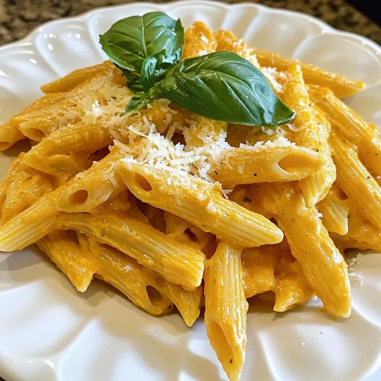 To make creamy roasted red pepper pasta, you need the following main ingredients: - 12 oz pasta (penne or fusilli are best) - 2 large red bell peppers - 1 cup heavy cream - 1/2 cup grated Parmesan cheese - 2 tablespoons olive oil - 3 cloves garlic, minced - Salt and pepper to taste You can add extra flavor with these optional ingredients: - 1/4 teaspoon red pepper flakes for heat - Fresh basil leaves for garnish If you need to swap some items, here are good options: - Use whole wheat pasta for a healthier choice. - Swap heavy cream with coconut milk for a lighter sauce. - If you don’t have Parmesan, try Pecorino Romano or nutritional yeast for a vegan option. - Garlic powder can replace fresh garlic in a pinch. - Use jarred roasted red peppers if fresh ones are not available. These ingredients come together to create a dish that is both rich and satisfying. By mixing and matching, you can tailor the recipe to fit your tastes. {{ingredient_image_1}} First, preheat your oven to 425°F (220°C). This helps the peppers roast well. Take two large red bell peppers and cut them in half. Remove the seeds and place them on a baking sheet with the skin side up. Drizzle the peppers with two tablespoons of olive oil. Roast them in the oven for 25 to 30 minutes. You want the skin to look charred and blistered. Once done, take them out and let them cool for a bit. Then, peel off the skin and chop the peppers into smaller pieces. While the peppers roast, you can cook the pasta. I recommend using penne or fusilli for this dish. Cook 12 ounces of pasta according to the package instructions until it's al dente. This means it should be firm but not hard. Once cooked, drain the pasta and set it aside. Don’t forget to save one cup of the pasta water for later. This water is useful for adjusting the sauce's thickness. Now, it’s time to make the sauce. In a large skillet, heat one tablespoon of olive oil over medium heat. Add three cloves of minced garlic and sauté for about one minute. Be careful not to burn the garlic, as it can taste bitter. Next, add the chopped roasted peppers to the skillet. Pour in one cup of heavy cream and, if you like it spicy, add a quarter teaspoon of red pepper flakes. Blend this mixture until it is smooth and creamy. You can use an immersion blender or a regular blender. Once blended, stir in half a cup of grated Parmesan cheese. Wait for the cheese to melt and mix well. If the sauce seems too thick, add some of the reserved pasta water until you reach your desired texture. Finally, season the sauce with salt and pepper to taste. Toss in the cooked pasta and mix until every piece is coated. Serve warm, adding fresh basil leaves on top for a nice touch. To get the right texture, cook the pasta until al dente. This means it should still have a slight bite. When you mix the pasta with the creamy sauce, it will soak up some liquid and soften a bit. If your sauce seems too thick, add a little reserved pasta water. This will help it coat the pasta nicely. You can boost the flavors in this dish with simple tricks. First, use fresh garlic. It adds a bright taste that makes the sauce pop. Next, add red pepper flakes for a kick if you like spice. Fresh basil leaves not only look nice but also add a sweet, herbal note. You can also try a splash of lemon juice for some zing. Avoid using too much cream, as it can make the dish heavy. Balance is key. Also, do not skip roasting the red peppers. This step brings out their natural sweetness. Lastly, be careful not to burn the garlic. A minute is usually enough, so watch it closely. Pro Tips Choose the Right Pasta: Opt for sturdy pasta shapes like penne or fusilli that hold the creamy sauce well. Roasting Peppers: For deeper flavor, try roasting the peppers the day before and store them in the fridge. Adjusting Sauce Thickness: Use reserved pasta water to adjust the sauce thickness; it helps the sauce cling better to the pasta. Garnish for Freshness: Fresh basil not only adds color but enhances the overall flavor profile of the dish. {{image_2}} Pasta lovers rejoice! You can easily make this dish vegetarian or vegan. To keep it vegetarian, just skip the Parmesan cheese or use a plant-based substitute. For a vegan option, substitute heavy cream with coconut cream or a nut-based cream. This keeps the dish rich and creamy without dairy. You can also add more veggies like spinach or mushrooms for extra texture and nutrients. If you want to add protein, consider grilled chicken or shrimp. Both pair well with the creamy sauce. You can also add chickpeas or lentils for a plant-based boost. Just cook them separately and mix them in with the pasta. This makes the dish heartier and more filling, perfect for a family meal. Feel free to switch up your pasta! While penne and fusilli work great, you can use spaghetti or bowties instead. Each type brings a unique texture to the dish. Just make sure to cook the pasta until it’s al dente. This way, it holds up well in the creamy sauce and keeps every bite delicious. To store leftovers, let the pasta cool first. Place it in an airtight container. This helps keep the sauce fresh. You can store it in the fridge for up to three days. If you want to freeze the pasta, use a freezer-safe container. Make sure to leave some space at the top for expansion. It is best to freeze the pasta without the sauce. When ready to eat, add the sauce after thawing. You can freeze it for up to three months. To reheat, use a microwave or stovetop. If using the microwave, cover it to keep moisture in. Stir it every minute to heat evenly. If using the stovetop, add a splash of water or cream to keep it creamy. Heat over low until warm. Enjoy your dish just like fresh! Yes, you can use jarred roasted red peppers. They save time and are easy to find. Just drain and rinse them before using. This makes prep super simple for busy days. The flavor will still be rich, but fresh roasted peppers give a unique taste. To add heat, use more red pepper flakes. Start with one teaspoon and adjust to your taste. You can also add diced jalapeños or a dash of hot sauce. Mixing in spicy sausage or chicken can add flavor and heat too. Always taste as you go to find your perfect spice level. This dish pairs nicely with a fresh salad. A simple green salad with lemon dressing works well. You can also serve garlic bread on the side for a tasty crunch. Roasted vegetables or grilled chicken are great options too. They add extra nutrition and flavor to your meal. This recipe for creamy roasted red pepper pasta is simple and tasty. We covered key ingredients, making the sauce, and cooking tips. You learned how to store leftovers and even how to make it spicier. By using various proteins and pasta types, you can customize it to your liking. You now have all the tools to impress anyone with a delicious meal. Enjoy making it and sharing it with friends!