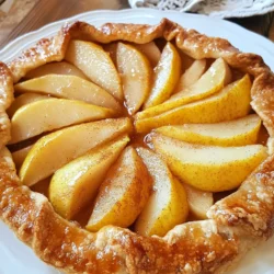 For the spiced pear galette, you will need: - 3 medium pears, peeled, cored, and thinly sliced - 1 tablespoon lemon juice - 2 tablespoons brown sugar - 1 teaspoon cinnamon - 1/2 teaspoon ground nutmeg - 1/4 teaspoon ground ginger - 1 tablespoon cornstarch - 1 pre-made pie crust (or homemade if preferred) - 1 egg (for egg wash) - 1 tablespoon milk (for egg wash) - 1 tablespoon coarse sugar (for sprinkling) - Flour (for dusting) These ingredients create a sweet, spiced filling that pairs perfectly with a flaky crust. To make your galette extra special, consider adding: - A pinch of allspice for warmth - A splash of vanilla extract for sweetness - Chopped nuts like walnuts or pecans for crunch These optional ingredients can elevate the taste and add unique textures. If you find yourself missing an ingredient, here are some swaps: - Use any variety of pears you have on hand. - Swap brown sugar for white sugar or honey. - Use arrowroot powder instead of cornstarch if needed. - Try using a store-bought or homemade gluten-free crust for a gluten-free option. These substitutions keep the galette delicious while accommodating your pantry! {{ingredient_image_1}} Start by preheating your oven to 400°F (200°C). This step is key for a crisp crust. An oven that is hot will help the galette bake evenly. Next, take 3 medium pears. Peel, core, and slice them thinly. In a bowl, mix the pears with 1 tablespoon of lemon juice. Then, add 2 tablespoons of brown sugar, 1 teaspoon of cinnamon, 1/2 teaspoon of ground nutmeg, and 1/4 teaspoon of ground ginger. Finally, sprinkle in 1 tablespoon of cornstarch. Toss everything well. Let the mixture sit for about 10 minutes. This allows the pears to release some juices, making them extra flavorful. Now, find a clean surface and dust it lightly with flour. Take your pre-made pie crust and roll it out into a 12-inch round. If you use store-bought dough, you can place it directly on baking parchment. This makes cleanup easy! Once your dough is ready, place the pear mixture in the center. Leave about a 2-inch border around the edges. Carefully fold the edges of the dough over the pears. Pinch the dough at intervals to create a rustic look. In a small bowl, whisk together 1 egg and 1 tablespoon of milk. Brush this egg wash over the folded edges. Finally, sprinkle coarse sugar on top for added sweetness. Bake your galette in the preheated oven for 25-30 minutes. Look for a golden crust and tender pears. After baking, let the galette cool on a wire rack for at least 10 minutes. This helps set the filling. When ready to serve, slice it up. Enjoy it warm or at room temperature. For an extra treat, add a scoop of vanilla ice cream or a dollop of whipped cream on top! To make a great galette crust, start with cold dough. Cold butter helps create a flaky texture. When rolling out the crust, flour your surface well. This keeps the dough from sticking. Aim for a 12-inch round shape. Don't worry about making it perfect; rustic looks great! If you prefer homemade crust, use equal parts flour and butter. Mix until crumbly, then add cold water slowly. The spices can make or break your galette. If you love cinnamon, add more! You can also try different spices like cardamom. For a milder flavor, cut back on the nutmeg and ginger. Taste the pear mixture before folding the crust. This gives you a chance to adjust the spices. Remember, the goal is to enhance the pear flavor without overpowering it. Serving this galette is fun and easy. I love it warm, right out of the oven. A scoop of vanilla ice cream on top makes it special! You can also add a dollop of whipped cream. For a twist, drizzle caramel sauce over the top. If you want a fresh flavor, serve with a sprinkle of lemon zest. This adds a nice brightness to the dish. Pro Tips Choose the Right Pears: For the best flavor and texture, use a mix of ripe but firm pears such as Bosc and Anjou. They hold their shape well during baking. Let the Filling Rest: Allowing the pear mixture to sit for about 10 minutes helps the sugars to draw out the juices, enhancing the flavor and preventing soggy crust. Egg Wash for Shine: Brushing the crust with egg wash not only gives it a beautiful golden color but also adds a nice sheen that makes your galette look professional. Serve Warm: For the best experience, serve the galette warm, ideally with vanilla ice cream or whipped cream for a delightful contrast in temperature and texture. {{image_2}} You can switch pears for other fruits. Apples are great and add crunch. Peaches bring a juicy sweetness. Berries like blueberries and raspberries give a nice tart flavor. You can even mix fruits! A blend of apples and berries works well. Just remember to adjust the sugar if your fruit is sweeter or more tart. You can make this galette gluten-free. Use almond or coconut flour for the crust. Just mix it with cold water to form a dough. For a vegan version, skip the egg wash. Brush the crust with almond milk instead. You can also replace butter with coconut oil for a dairy-free treat. Toppings can make your galette even better. A scoop of vanilla ice cream adds creaminess. Whipped cream brings a light touch. Try drizzling caramel or chocolate sauce for extra sweetness. You might like a sprinkle of nuts for crunch. Fresh mint leaves can add a bright flavor, too. Feel free to experiment and find your favorite combination! To store leftover spiced pear galette, let it cool completely. Place it in an airtight container. You can use plastic wrap if you don't have a container. Keep it in the fridge for up to three days. This helps keep the crust from getting too soggy. When you want to enjoy leftover galette, preheat your oven to 350°F (175°C). Place the galette on a baking sheet. Heat it for about 10 to 15 minutes. This warms the galette and makes the crust crispy again. Avoid using a microwave as it can make the crust soft. You can freeze the spiced pear galette for up to two months. Wrap it tightly in plastic wrap, then cover with aluminum foil. Make sure it is sealed well to prevent freezer burn. To enjoy later, let it thaw in the fridge overnight. Reheat it in the oven for the best results. A spiced pear galette is a simple, open-faced pie. It has a flaky crust and sweet pear filling. The spices like cinnamon, nutmeg, and ginger add warmth and flavor. This dish is rustic yet elegant. You can serve it warm or at room temperature. It’s perfect for dessert or a special treat. Yes, you can use many types of pears. Bartlett, Bosc, and Anjou all work well. Each type brings its own taste and texture. Experiment with combinations for a unique flavor. Just make sure to slice them thinly for even cooking. Making crust from scratch is easy! You need flour, cold butter, and a little water. Mix flour and salt in a bowl. Cut in cold butter until it looks like sand. Then add cold water until it forms a ball. Chill the dough before rolling it out. This helps it stay flaky. Serve your galette warm or at room temperature. I love adding a scoop of vanilla ice cream. Whipped cream also tastes great on top. You can even drizzle caramel sauce for extra sweetness. Enjoy it with family and friends for a cozy treat! You now know how to make a spiced pear galette from scratch. We covered essential and optional ingredients, step-by-step instructions, and helpful tips. You learned about variations and how to store leftovers. Enjoy experimenting with flavors and sharing this treat. Each bite can bring joy to you and your loved ones. Happy baking!