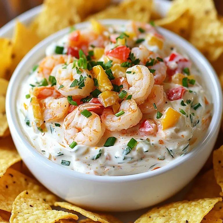 - 1 lb shrimp, peeled and deveined - 1 tablespoon Cajun seasoning - 1 cup cream cheese, softened - 1/2 cup sour cream - 1/2 cup mayonnaise - 1 cup shredded Monterey Jack cheese - 1/4 cup green onions, chopped - 1 red bell pepper, diced - 1 teaspoon garlic powder - Salt and pepper to taste - Tortilla chips or veggies, for serving The key to making a great creamy Cajun shrimp dip is in the ingredients. You need fresh shrimp and bold flavors. Start with 1 pound of shrimp, peeled and deveined. This is the heart of the dip. Toss the shrimp with 1 tablespoon of Cajun seasoning. This gives it a nice kick. Next, let's talk about the creamy base. You will need 1 cup of cream cheese, softened. This makes the dip rich and smooth. Add in 1/2 cup of sour cream and 1/2 cup of mayonnaise. These ingredients blend well together. Finally, mix in 1 cup of shredded Monterey Jack cheese. This cheese adds a nice texture and flavor. Now, for the veggies. Chop up 1/4 cup of green onions and 1 red bell pepper. These will bring freshness and color. Don't forget 1 teaspoon of garlic powder to enhance the taste. Season with salt and pepper to your liking. For serving, I like to use tortilla chips or fresh veggies. They complement the dip perfectly and add crunch. This creamy Cajun shrimp dip is all about balance. The heat from the Cajun spices pairs well with the creamy base and fresh veggies. {{ingredient_image_1}} First, take your shrimp and toss them with one tablespoon of Cajun seasoning. Make sure every shrimp gets a good coat of spice. Next, heat two tablespoons of olive oil in a skillet over medium heat. When the oil is hot, add the seasoned shrimp. Sauté them for about three to four minutes until they turn pink and are fully cooked. Once done, remove them from the heat and let them cool a bit. In a large mixing bowl, combine one cup of softened cream cheese, half a cup of sour cream, and half a cup of mayonnaise. Use a mixer or a spatula to mix these ingredients until they are smooth and creamy. This step is key to making your dip rich and delicious. Now, it’s time to bring everything together. Add one cup of shredded Monterey Jack cheese, a quarter cup of chopped green onions, and one diced red bell pepper to your creamy base. Also, sprinkle in one teaspoon of garlic powder. Mix everything well to combine. Then, chop your cooked shrimp into smaller pieces, or leave them whole if you like a chunkier dip. Fold the shrimp into the mixture, and season with salt and pepper to taste. Transfer your dip to a serving bowl. To let the flavors meld, refrigerate it for at least 30 minutes. This chill time improves the taste and gives you a better dip. Enjoy with tortilla chips or fresh vegetable sticks for a perfect snack! You can easily change the spice level of your dip. If you want less heat, use less Cajun seasoning. If you love spice, feel free to add more. Just remember, a little goes a long way. Taste as you go to find your perfect balance. Want to make your dip even creamier? You can swap in different cheeses. Cream cheese works great, but try adding mozzarella or cheddar for a twist. You can also add more cream to boost the rich texture. Just mix until it’s smooth and ready. Making this dip a day early can boost the flavor. Just mix it up and store it in the fridge. The flavors will blend nicely overnight. When you serve it, it will taste even better! This is a great trick for parties or gatherings. Pro Tips Use Fresh Shrimp: For the best flavor and texture, opt for fresh shrimp instead of frozen. If using frozen, be sure to thaw them completely and pat them dry before seasoning. Adjust the Spice Level: Feel free to modify the amount of Cajun seasoning to suit your taste. For a milder dip, use less seasoning or choose a mild blend. Incorporate Other Veggies: Add extra color and nutrition by incorporating other vegetables like diced tomatoes or chopped spinach into the dip. Let it Chill: Allow the dip to chill for at least 30 minutes before serving. This helps the flavors to meld together and enhances the overall taste. {{image_2}} You can make a tasty veggie-based dip by swapping shrimp for a mix of veggies. Use 1 cup of chopped mushrooms, 1 cup of diced zucchini, and 1 cup of spinach instead. Sauté these veggies in olive oil until soft. Follow the same steps to mix in cream cheese, sour cream, and mayonnaise. Add shredded cheese and spices as you would with shrimp. This gives you a rich, creamy dip that everyone can enjoy. If you want to change the cheese, try different types for fun flavors. You could use cheddar cheese for a sharp taste. Creamy goat cheese adds a tangy kick. For a smoky flavor, try smoked Gouda. Experimenting with cheese can take your dip to new heights while keeping it creamy and delicious. To add more heat, you can include jalapeños or hot sauce. Chop 1-2 jalapeños and fold them into the dip for a spicy kick. If you love heat, mix in a teaspoon of your favorite hot sauce. This will give the dip an extra layer of flavor and make it great for spicy food lovers. Adjust the heat level to fit your taste buds! Creamy Cajun Shrimp Dip keeps well in the fridge. It lasts about three to four days. Store the dip in an airtight container. This keeps it fresh and tasty. Always check for any off smells before serving. You can freeze Creamy Cajun Shrimp Dip, but it may change texture. To freeze, place the dip in a freezer-safe container. Seal it tightly to avoid freezer burn. It can stay in the freezer for up to three months. When you’re ready to eat, thaw it in the fridge overnight. Reheating isn't usually needed since this dip is served cold or at room temperature. If you prefer it warm, gently heat it in a skillet over low heat. Stir it often to prevent burning. You can also microwave it in short bursts. This way, it warms up without losing its creamy texture. Yes, but thaw before cooking. Frozen shrimp can work well. Just make sure they are fully thawed. You can do this by placing them in the fridge overnight or running them under cold water for a few minutes. This helps them cook evenly and keeps the dip creamy. You have many options for dippers. Tortilla chips are great for crunch. They add a nice contrast to the creamy dip. Fresh veggies like carrots, celery, and bell pepper sticks work well too. They bring a fresh taste and are healthy. You can even try pita chips or bread slices if you like. The choice is yours! To add more spice, you can use extra Cajun seasoning. Just sprinkle a little more into the mix. If you want more heat, add diced jalapeños. You can also try a few drops of hot sauce. Start with a little, taste, and adjust. This way, you keep the flavor balanced while making it spicy. This blog post guided you through making Creamy Cajun Shrimp Dip. You learned the right ingredients and how to prepare them step by step. Adjust the spice to fit your taste and don’t be afraid to try different cheeses. Remember, you can make this ahead of time for even better flavor. Store it well in the fridge or freeze to save for later. Enjoy your dip with chips or veggies. I hope you create a delicious treat that everyone loves!