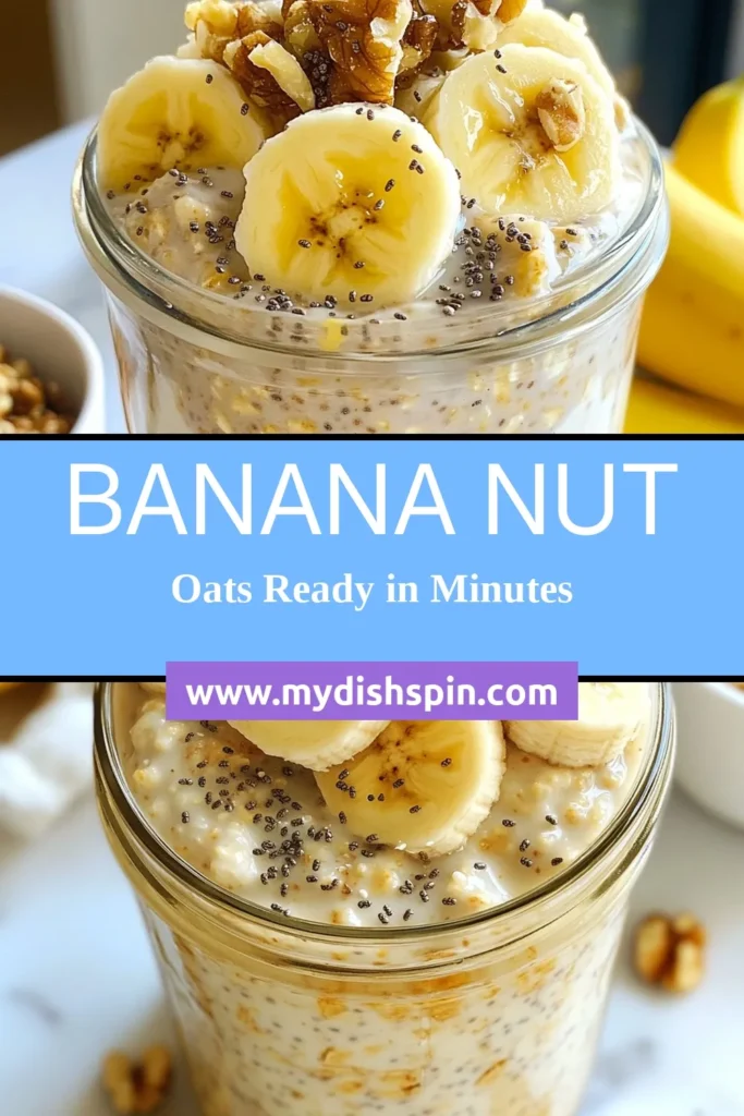 Start your day off right with these delicious Banana Nut Overnight Oats! This healthy overnight oats recipe combines creamy almond milk, ripe banana, and nutrient-packed chia seeds, making it a perfect easy breakfast idea. Just mix, refrigerate, and enjoy a nutritious meal ready to go in the morning. Customize with your favorite nuts for added crunch. Save this Banana Nut Overnight Oats recipe now! #HealthyBreakfast #OvernightOats #ChiaSeedOats #BreakfastRecipes