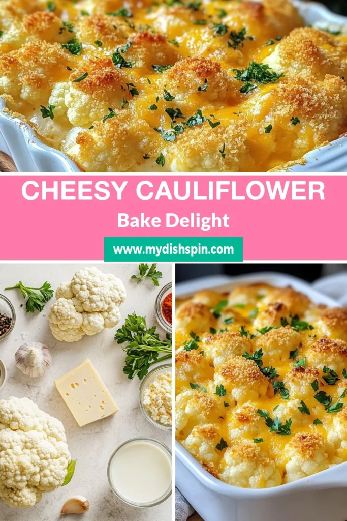 Indulge in this delicious cheesy cauliflower bake, the ultimate comfort food! Packed with creamy cheese casserole goodness, this baked cauliflower recipe is perfect for vegetarians and is sure to impress your family. With just a few simple ingredients and easy steps, you can create a delightful dish that's both satisfying and healthy. Try this cheesy cauliflower bake today and elevate your cauliflower recipes! Save this recipe for your next meal! #CheesyCauliflowerBake #ComfortFood #CauliflowerRecipes #VegetarianDishes