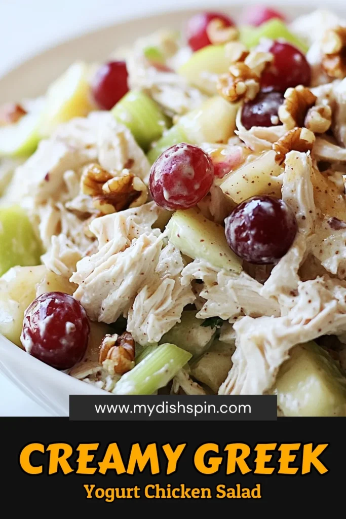Discover a delicious and healthy Greek yogurt chicken salad that's perfect for any meal! This easy chicken salad with yogurt is a low-calorie chicken salad option, packed with protein to keep you satisfied. Made with tender shredded chicken, crunchy celery, sweet grapes, and a creamy Greek yogurt dressing, it’s a nutritious choice. Try this healthy chicken salad recipe today for a refreshing twist! Save this for later! #GreekYogurtChickenSalad #HealthyChickenSalad #EasyChickenSalad #LowCalorieChickenSalad