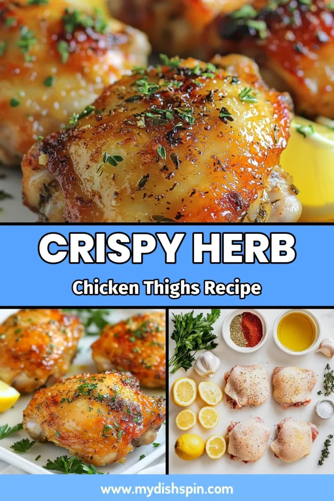 Discover the ultimate herb roasted chicken thighs recipe that's packed with flavor! This easy chicken thigh dinner features marinated chicken thighs seasoned with garlic, thyme, and rosemary, resulting in perfectly crispy chicken thighs. Simply roast in the oven for a delightful meal that your whole family will love. Try this oven roasted chicken thighs recipe tonight! Save this pin for later! #HerbRoastedChickenThighs #CrispyChickenThighs #EasyDinner #ChickenThighRecipe