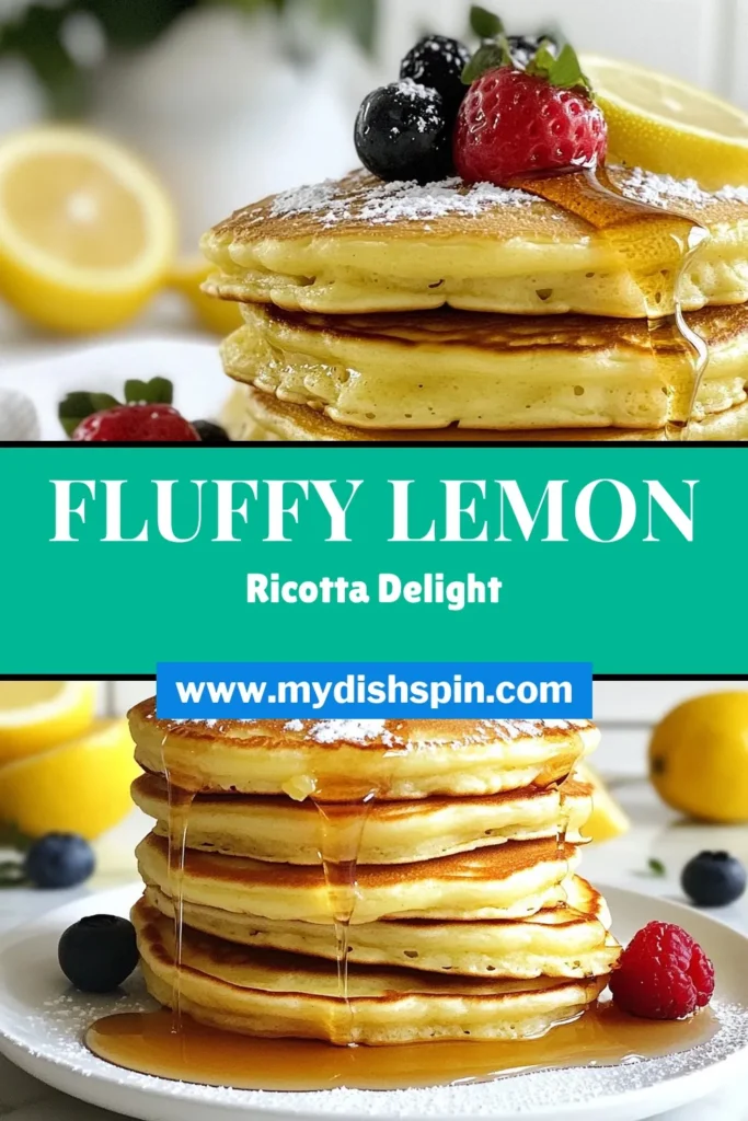 Indulge in these delightful Lemon Ricotta Pancakes for a fresh twist on breakfast! This easy pancake recipe combines creamy ricotta and zesty lemon to create fluffy lemon pancakes that are perfect for any morning. Simple to make, this ricotta pancake recipe is sure to be a family favorite. Elevate your breakfast with fresh lemon breakfast ideas and enjoy every fluffy bite. Save this recipe for your next brunch! #LemonRicottaPancakes #BreakfastIdeas #FluffyPancakes #EasyPancakeRecipe