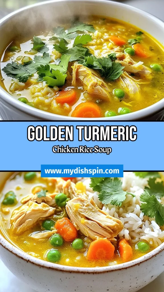 Warm up with this comforting Turmeric Chicken Rice Soup that's packed with nutrition and flavor! This easy chicken soup is made with tender chicken thighs, aromatic spices, and jasmine rice for a fulfilling meal. Perfect for chilly days, this healthy turmeric chicken recipe is designed for quick prep, making it an ideal choice for busy weeknights. Try this delicious chicken rice soup recipe today! Save for later! #TurmericChickenSoup #ChickenRiceSoupRecipe #HealthyTurmericChicken #EasyChickenSoup