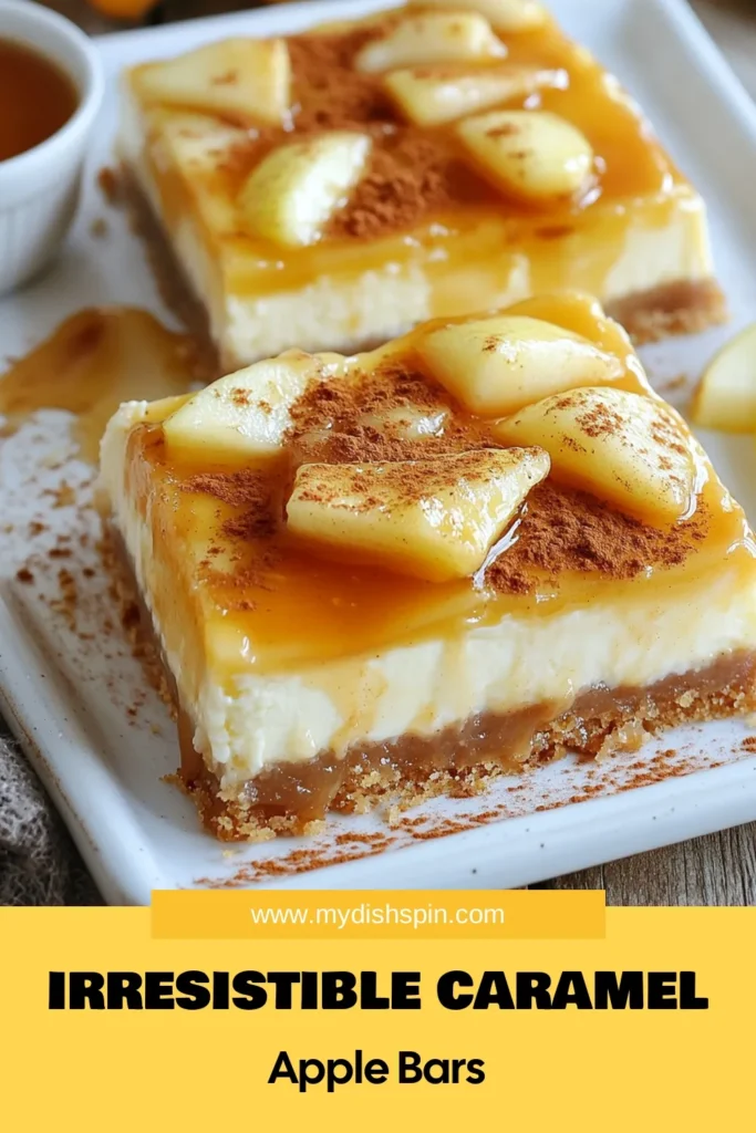 Discover the ultimate fall dessert with these Caramel Apple Cheesecake Bars! This easy cheesecake bars recipe combines creamy caramel and tender apple pieces, making it a must-try apple dessert bars recipe for your holiday gatherings. Perfectly cooked and beautifully presented, these bars will impress everyone. Don't miss out on this delicious creamy caramel dessert. Save this recipe and treat yourself today! #CaramelAppleCheesecakeBars #FallDessertIdeas #DessertRecipe #SweetTreats