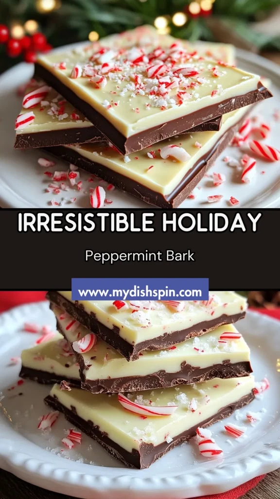 Delight in the festive spirit with this easy peppermint bark recipe that combines rich dark and white chocolate bark for the perfect holiday treat. With crushed candy canes adding crunch, this recipe is one of the best holiday candy recipes you'll find. Make these festive chocolate treats for parties or as easy peppermint desserts! Ready to impress your guests? Try it today and share the joy! #PeppermintBark #HolidayCandy #FestiveTreats #EasyDesserts