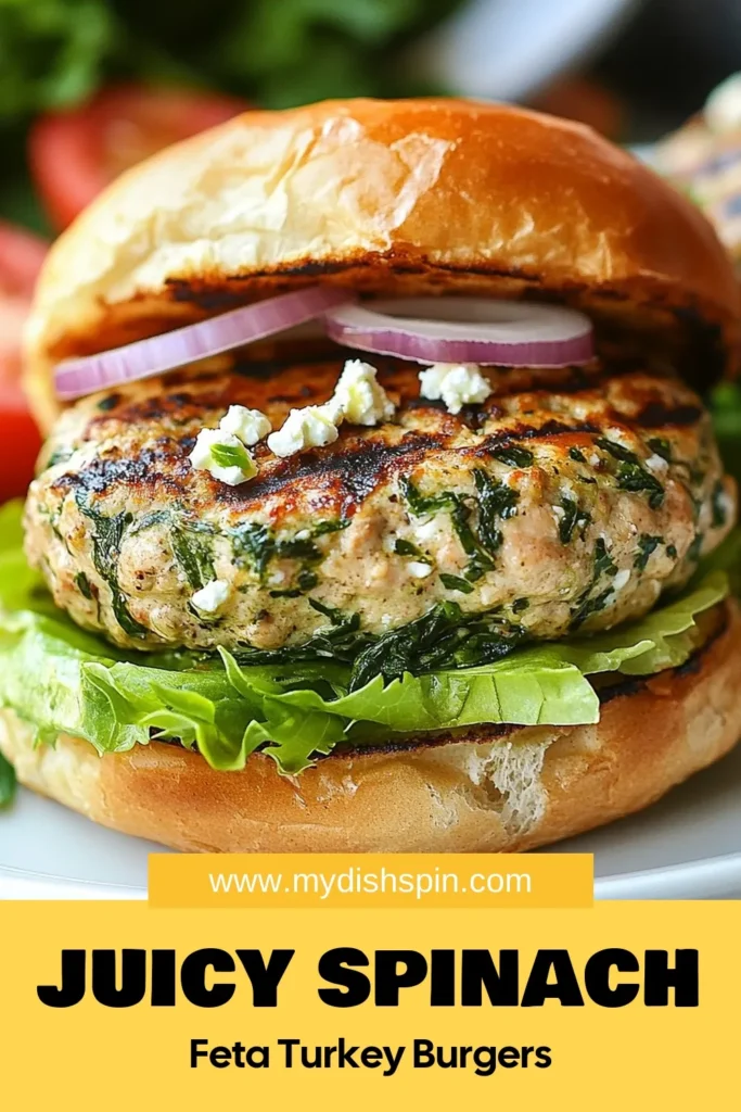 Discover the deliciousness of spinach feta turkey burgers—a healthy turkey burger recipe packed with flavor! Perfect for anyone looking for gluten-free turkey burgers or easy turkey burger ideas that wow your taste buds. Top your burgers with fresh lettuce, juicy tomatoes, and red onions for the ultimate meal. Try this quick recipe today and enjoy a nutritious twist on a classic favorite. Save this for later! #HealthyEating #GlutenFree #TurkeyBurger #EasyRecipes