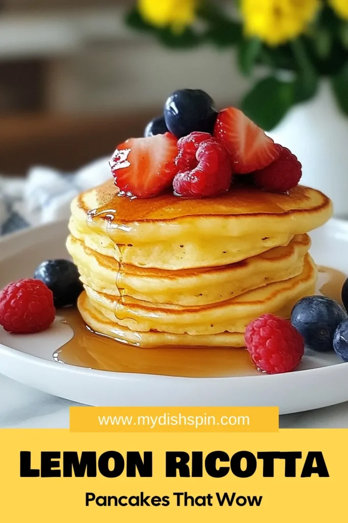 Indulge in these delicious lemon ricotta pancakes, the perfect fluffy pancake recipe for brunch! Made with creamy ricotta cheese, zesty lemon, and easy to whip up, these lemon zest pancakes are a delightful start to your day. Serve them warm with fresh berries and maple syrup for a truly irresistible treat. Pin this easy pancake recipe for your next breakfast inspiration! #LemonRicottaPancakes #FluffyPancakeRecipe #RicottaCheesePancakes #EasyPancakeRecipe