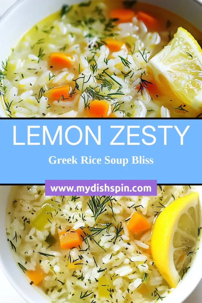 Discover the bright flavors of Lemon Greek rice soup with this easy and delicious Greek lemon soup recipe. Perfect for a healthy rice soup that's both nutritious and satisfying, this vegetarian lemon soup can be prepared in just 30 minutes! Enjoy a quick Greek soup recipe that's sure to impress your family and friends. Save this recipe for your next cozy meal! #LemonGreekRiceSoup #HealthySoup #QuickGreekRecipe #VegetarianSoup