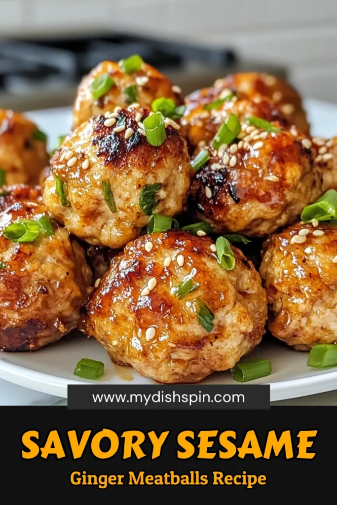Indulge in these delicious Sesame Ginger Chicken Meatballs! This easy chicken meatballs recipe combines the flavors of ground chicken, fresh ginger, and soy sauce for a mouthwatering Asian-style chicken meatballs dish that's healthy and perfect for dinner. Try this ground chicken meatballs recipe for a family-friendly meal. Save this recipe and enjoy a delightful taste of Asia today! #SesameGinger #HealthyRecipes #Meatballs #AsianCuisine