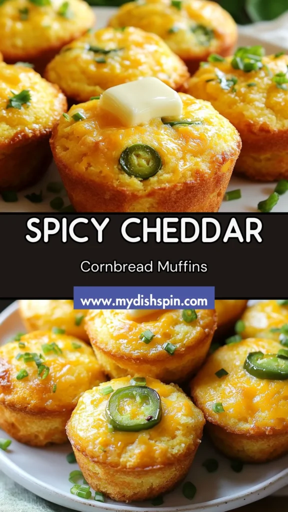 Discover how to make Cheddar Jalapeño Cornbread Muffins with this easy cornbread muffins recipe! Perfect for a spicy twist on a classic, these homemade cornbread muffins with cheese are packed with flavor and can be made in just 30 minutes. Ideal as a side dish or a tasty snack, your friends and family will love them. Save this recipe for delicious spicy cornbread muffins! #CornbreadMuffins #JalapeñoMuffins #CheddarCornbread #HealthyBaking