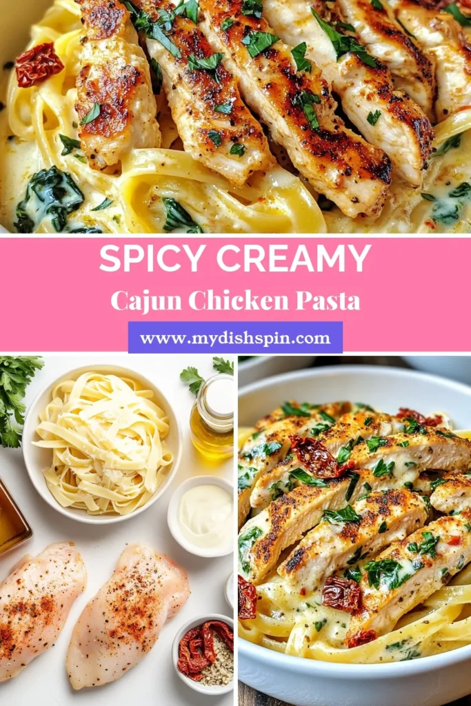 Savor the flavors of this Cajun Chicken Alfredo Pasta, a creamy Cajun pasta recipe that's perfect for quick weeknight dinners. With tender fettuccine Alfredo with chicken and a spicy kick, this easy Cajun dinner recipe is sure to impress. Enjoy the rich Alfredo sauce mingled with sun-dried tomatoes and spinach. Treat your taste buds tonight! Save this spicy chicken Alfredo recipe for your next meal. #CajunChickenAlfredo #EasyDinner #PastaRecipes #ComfortFood