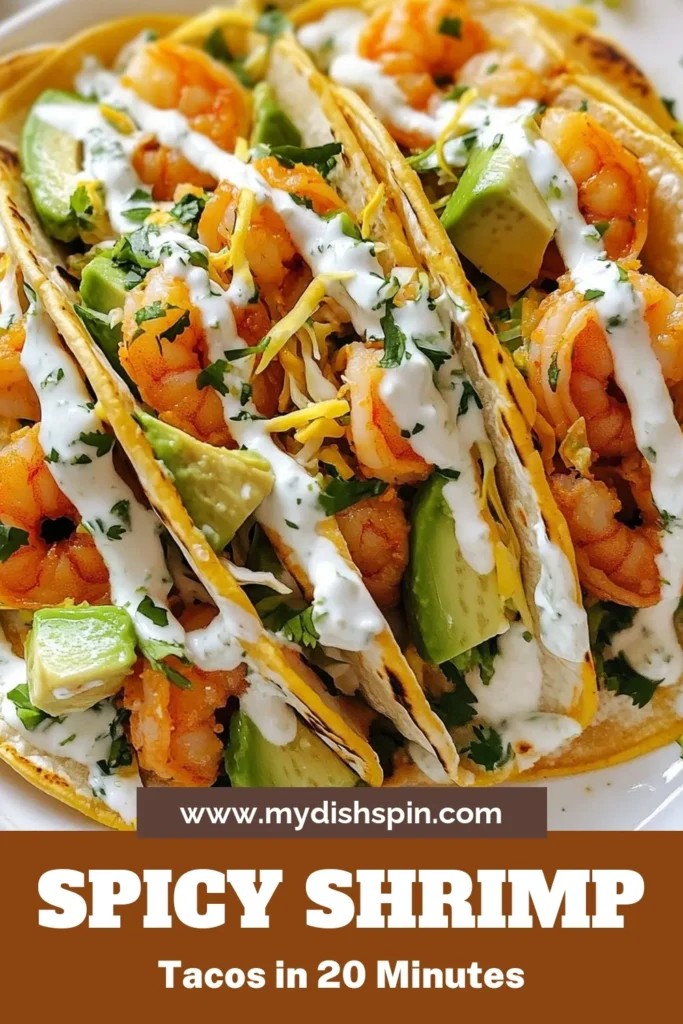 Get ready to spice up your taco night with these incredible spicy shrimp tacos! Featuring a creamy lime crema recipe, this easy taco recipe brings the perfect shrimp taco filling to your table. Topped with fresh avocado, these seafood tacos are a crowd-pleaser. Quick and delicious, they’re ideal for any occasion. Don't miss out on making these tasty tacos. Save this recipe now! #SpicyShrimpTacos #LimeCrema #EasyTacoRecipes #SeafoodTacosWithAvocado