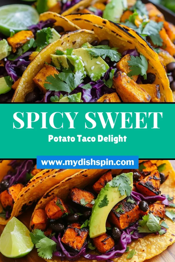 Craving something delicious? Try these spicy sweet potato tacos! This chipotle tacos recipe brings together roasted sweet potatoes and black beans for a mouthwatering vegetarian dish. Perfect for Taco Tuesday or any day, these healthy taco recipes will become a family favorite. Don't miss out on this easy and flavorful meal. Save this recipe for later! #SpicySweetPotatoTacos #VegetarianTacos #HealthyTacoRecipes #ChipotleTacosRecipe