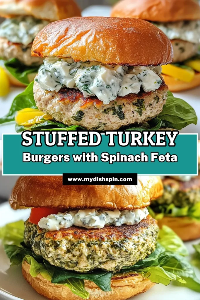 Indulge in these delicious spinach feta turkey burgers that are both healthy and packed with flavor! This healthy turkey burger recipe features juicy stuffed turkey burgers made from ground turkey, fresh spinach, and creamy feta cheese. Perfect for a nutritious dinner or meal prep, these ground turkey burger recipes will impress your family and friends. Try this easy recipe and enjoy a guilt-free treat! Save for later! #HealthyRecipes #TurkeyBurgers #MealPrep #FetaCheese