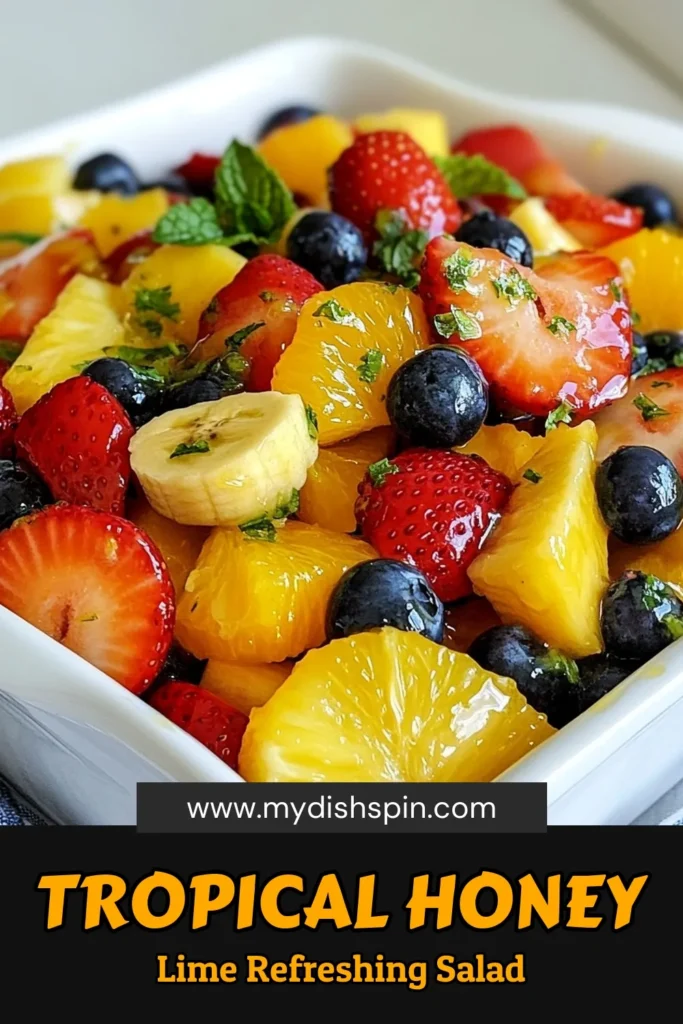 Looking for a refreshing and healthy treat? Try this easy honey lime fruit salad, perfect for summer! This fresh fruit salad with honey brings together strawberries, blueberries, pineapple, oranges, and banana, all drizzled with a delightful honey-lime dressing. Enjoy this vibrant summer fruit salad at your next gathering or as a quick snack. Save this healthy fruit salad recipe for later! #FruitSalad #HealthyEating #SummerRecipes #Foodie