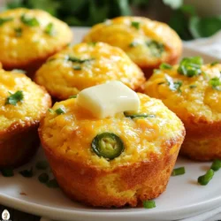 To make Cheddar Jalapeño Cornbread Muffins, you need the following main ingredients: - 1 cup cornmeal - 1 cup all-purpose flour - 1 tablespoon baking powder - 1/2 teaspoon baking soda - 1/2 teaspoon salt - 1 cup buttermilk - 1/3 cup vegetable oil - 1 large egg - 1 cup sharp cheddar cheese, shredded - 1 to 2 jalapeños, finely chopped (remove seeds for less heat) These ingredients come together to create a tasty and fluffy muffin. The cornmeal gives texture, while the cheddar adds rich flavor. The jalapeños bring a delightful kick. You can add more flavor with these optional ingredients: - 1/4 cup honey (for sweetness) Honey helps balance the spice from jalapeños. It also makes the muffins moist and adds a touch of sweetness. If you want to change things up, here are some substitutions to consider: - Use whole wheat flour instead of all-purpose flour for a healthier option. - Substitute milk for buttermilk; just add a splash of vinegar for tanginess. - Try different cheeses like pepper jack for more heat or mozzarella for a milder taste. - Add corn kernels for a sweet bite and extra texture. Feel free to mix and match these ingredients based on your taste. This flexibility lets you create a muffin that suits your palate perfectly. {{ingredient_image_1}} Start by preheating your oven to 400°F (200°C). This step is key for perfect muffins. Next, prepare your muffin tin. You can use paper liners or grease the tin with cooking spray. This keeps the muffins from sticking. In a large bowl, combine the cornmeal, all-purpose flour, baking powder, baking soda, and salt. Whisk these dry ingredients together well. This helps to evenly distribute the baking powder and soda. A good mix ensures your muffins rise properly and have a light texture. In another bowl, mix the buttermilk, vegetable oil, and egg. Stir until the mixture is smooth and all ingredients blend well. If you like a bit of sweetness, add the honey now. Pour this wet mixture into your dry ingredients. Gently stir until just combined. Be careful not to overmix; lumps are okay! Now comes the fun part! Fold in the shredded cheddar cheese and chopped jalapeños. Make sure they are evenly distributed throughout the batter. This adds tasty flavor and a nice kick to your muffins. Spoon the batter into the prepared muffin tin, filling each cup about two-thirds full. Bake for 15 to 18 minutes. Check for doneness by inserting a toothpick into the center. If it comes out clean, your muffins are ready! Let them cool in the tin for five minutes before moving them to a wire rack. Enjoy the warm, cheesy goodness! To get the best texture in your muffins, use fresh ingredients. Old flour can affect the rise. Keep the wet and dry mixes separate until you are ready to combine. When mixing, stir just enough to blend the batter. Overmixing can lead to tough muffins. For fluffier results, fold in cheese and jalapeños gently. You can add more flavor by including ingredients like corn or cooked bacon. A pinch of smoked paprika adds a nice touch. If you like sweetness, consider adding 1/4 cup of honey. Fresh herbs, like cilantro or chives, can also brighten the taste. Experiment to find your favorite flavor mix! One common error is not preheating your oven. Always preheat to ensure even cooking. Another mistake is filling muffin cups too full. Fill them about two-thirds full for the best rise. Lastly, don’t skip the cooling step. Letting muffins cool helps set their structure and enhances the taste. Pro Tips Use Fresh Jalapeños: Fresh jalapeños provide a vibrant flavor and better texture compared to canned or jarred options. Experiment with Cheese: Try different types of cheese like pepper jack or feta for a unique twist on flavor. Check for Doneness: Use a toothpick to test if the muffins are done; they should come out clean when inserted into the center. Storage Tips: Store leftover muffins in an airtight container at room temperature for up to 3 days or freeze for longer storage. {{image_2}} You can choose how spicy you want your muffins. For a real kick, use two jalapeños. If you prefer mild, just add one. You can also remove the seeds to tone down the heat. Remember, jalapeños vary in heat. Always taste a small piece before adding them to your mix. This way, you can find your perfect spice level. While sharp cheddar is great, you can try other cheeses too. Pepper jack adds more spice and flavor. Monterey Jack gives a creamy taste. You can also mix cheeses for a fun twist. Just keep the total amount the same. This will help your muffins rise nicely while staying cheesy. Want a hint of sweetness? Try adding corn to your batter. It adds a lovely texture and flavor. You can also toss in some sweet bell peppers for a colorful touch. These sweet additions balance the spice of the jalapeños. Just make sure not to add too much, so your muffins stay light. To keep your Cheddar Jalapeño Cornbread Muffins fresh, store them in an airtight container. You can keep them at room temperature for up to three days. Just make sure they cool completely before sealing them. If you want to maintain their taste and texture, add a paper towel inside the container. This helps absorb any moisture. Freezing is a great way to save muffins for later. Wrap each muffin in plastic wrap. Then, place them in a freezer bag or an airtight container. Label the bag with the date. Your muffins can last up to three months in the freezer. When you're ready to enjoy them, just take out what you need. Reheating muffins is easy and quick. For best results, preheat your oven to 350°F (175°C). Place the muffins on a baking sheet and warm them for about 10 minutes. This method helps keep the muffins soft and tasty. You can also use the microwave if you're in a hurry. Heat them for 15-20 seconds. Enjoy your muffins warm with a little butter on top! Yes, you can! If you lack buttermilk, use regular milk. You can add a teaspoon of vinegar or lemon juice to sour the milk. Let it sit for five minutes. This makes a good substitute for buttermilk. It keeps the muffins moist and fluffy. To change the spice level, adjust the jalapeños. For milder muffins, use just one jalapeño and remove all the seeds. If you love heat, add two or more jalapeños. You can also use pickled jalapeños for a different flavor. Another option is to sprinkle in some cayenne pepper for extra kick. I love serving these muffins warm. A pat of butter on top makes them even better. You can also sprinkle chopped green onions for color and taste. They pair well with chili, soups, or salads. Enjoy them as a tasty snack or a side dish! Cheddar jalapeño cornbread muffins are simple to make and packed with flavor. We discussed key ingredients, step-by-step baking instructions, handy tips, and delicious variations. Remember to avoid common baking mistakes and adjust spice levels to fit your taste. Store them well for fresh, tasty muffins later. With these guidelines, you can create muffins that impress. Enjoy baking and sharing this treat with others!