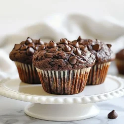 To make these tasty muffins, you need the following ingredients: - 1 cup grated zucchini (about 1 small to medium zucchini) - 1 ½ cups all-purpose flour - ½ cup unsweetened cocoa powder - 1 teaspoon baking powder - ½ teaspoon baking soda - ½ teaspoon salt - ¾ cup granulated sugar - ¼ cup brown sugar, packed - 2 large eggs - ½ cup vegetable oil (or melted coconut oil) - 1 teaspoon vanilla extract - 1 cup semi-sweet chocolate chips - ¼ cup chopped walnuts (optional) Zucchini adds moisture and nutrition to baked goods. It keeps your muffins soft and fluffy. Here are some health benefits of zucchini: - Low in calories: Zucchini is low in calories and high in water. This helps you enjoy muffins without guilt. - Packed with vitamins: It has vitamins A and C. These support your immune system and skin health. - Rich in fiber: This helps with digestion and keeps you feeling full. Adding zucchini is a smart way to boost nutrition in your treats. Using fresh ingredients is key to great flavor. Fresh zucchini has more moisture and taste. Here’s why fresh matters: - Better flavor: Fresh ingredients enhance the taste of your muffins. They make each bite delicious. - Nutritional value: Fresh foods have more vitamins and minerals. This means healthier muffins for you. - Texture: Fresh ingredients provide the right texture. You want your muffins to be soft and moist. Always choose fresh ingredients for the best results in your baking. {{ingredient_image_1}} Start by preheating your oven to 350°F (175°C). This step gets everything ready for baking. Next, take your muffin tin. Line it with paper liners or lightly grease it to prevent sticking. This will help the muffins come out easily after baking. Grab one small to medium zucchini. Grate it until you have about one cup. Place the grated zucchini in a large bowl. Add ¾ cup of granulated sugar and ¼ cup of brown sugar to the bowl. Mix these well to blend the flavors. Now, crack two large eggs into the bowl. Pour in ½ cup of vegetable oil and 1 teaspoon of vanilla extract. Whisk everything together until it is smooth. This mix brings moisture and flavor to your muffins. In another bowl, you’ll mix the dry ingredients. Combine 1 ½ cups of all-purpose flour, ½ cup of unsweetened cocoa powder, 1 teaspoon of baking powder, ½ teaspoon of baking soda, and ½ teaspoon of salt. Whisk these together until well mixed. Gradually add this dry mix to your wet ingredients. Stir gently until just combined. Be careful not to overmix. Finally, fold in 1 cup of semi-sweet chocolate chips and ¼ cup of chopped walnuts if you like. Spoon the batter into your prepared muffin tin, filling each cup about ¾ full. Bake them for 18 to 20 minutes. Check doneness by inserting a toothpick in the center. If it comes out clean, your muffins are ready! Let them cool in the tin for about five minutes before moving them to a wire rack. Enjoy your delicious double chocolate zucchini muffins! To keep your muffins moist, use fresh zucchini. Grate it right before mixing. Remove excess water by using a clean kitchen towel. This way, you will not add too much liquid. The eggs and oil also add moisture. If you want a richer taste, try using melted coconut oil. It pairs well with chocolate. One common mistake is overmixing the batter. Mix just until the dry ingredients blend in. Overmixing makes muffins tough. Another tip is to check your oven temperature. Use an oven thermometer for accuracy. If your oven runs hot, reduce the baking time. This helps your muffins bake evenly. To test if your muffins are done, insert a toothpick in the center. If it comes out clean, they are ready. If not, bake a few more minutes. Once out of the oven, let them cool in the tin for 5 minutes. After that, move them to a wire rack. This prevents sogginess on the bottom. Enjoy the delicious aroma as they cool! Pro Tips Use Fresh Zucchini: Make sure to use fresh, firm zucchini for the best flavor and texture in your muffins. Don't Overmix: Gently fold the dry ingredients into the wet ingredients to avoid tough muffins; a few lumps are okay! Storage Tips: Store leftover muffins in an airtight container at room temperature for up to 3 days or freeze for longer storage. Customize Your Add-ins: Feel free to substitute chocolate chips with nuts, dried fruits, or even peanut butter chips for a unique twist! {{image_2}} You can make these muffins even better by adding nuts or mix-ins. Walnuts add a nice crunch and flavor. If you want a different nut, try pecans. You can also use seeds like pumpkin or sunflower for added texture. For a fun twist, mix in some dried fruit, like cherries or raisins. Each option gives your muffins a unique taste. You can make these muffins healthier with a few swaps. Use whole wheat flour instead of all-purpose flour. This adds fiber and nutrients. You can also replace half the sugar with applesauce or mashed bananas. This keeps the muffins sweet but lowers the sugar content. For a lighter option, try using Greek yogurt instead of oil. This adds moisture without extra fat. Adding spices can enhance the flavor of your muffins. A dash of cinnamon or nutmeg brings warmth and depth. You can also try adding a pinch of chili powder for a surprise kick. If you love coffee, mix in some espresso powder for a rich taste. These small changes can make your muffins stand out and excite your taste buds. To keep your muffins fresh, store them in an airtight container. This helps maintain moisture. Place a paper towel at the bottom to absorb excess moisture. You can also layer the muffins with parchment paper to prevent them from sticking. Store them at room temperature for up to three days. If you want to keep them longer, consider freezing them. Freezing muffins is simple. First, let them cool completely. Wrap each muffin in plastic wrap tightly. Then, place the wrapped muffins in a freezer-safe bag or container. Label the bag with the date. You can freeze them for up to three months. When you're ready to enjoy them, just pull them out and thaw them. Reheating your muffins can bring back their fresh taste. You can use a microwave or an oven. For the microwave, heat each muffin for about 15-20 seconds. If you prefer the oven, preheat it to 350°F (175°C). Place the muffins on a baking sheet and heat for about 5-10 minutes. They will be warm and delicious, just like fresh out of the oven. Yes, you can use frozen zucchini. Just thaw it first and drain the excess water. Frozen zucchini works well if you don’t have fresh zucchini. It keeps the muffins moist and adds great flavor. To make these muffins vegan, replace the eggs with flax eggs. Mix 1 tablespoon of ground flaxseed with 2.5 tablespoons of water. Let it sit for a few minutes to thicken. Use vegetable oil instead of coconut oil, if desired. You can use whole wheat flour or almond flour. Both options change the texture slightly. Whole wheat flour gives a nutty flavor, while almond flour adds moisture. Adjust the liquid in the recipe if needed. In this post, we explored the tasty journey of making double chocolate zucchini muffins. We covered key ingredients, step-by-step baking instructions, and helpful tips. You learned about the health benefits of fresh zucchini and how to store your muffins. Remember, using fresh ingredients boosts flavor and nutrition. Experiment with mix-ins for fun twists. Enjoy baking and share these yummy muffins with friends and family!