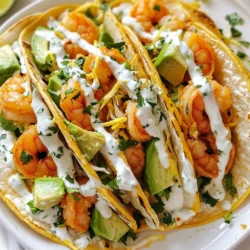 - 1 pound shrimp, peeled and deveined - 2 tablespoons olive oil - 1 teaspoon smoked paprika - 1 teaspoon cayenne pepper - 1 teaspoon garlic powder - 1 teaspoon cumin - Salt and pepper to taste - 8 small corn tortillas - 1 cup shredded cabbage - 1 avocado, sliced - Fresh cilantro, for garnish The heart of these tacos is the shrimp. Use fresh shrimp for the best taste. The olive oil helps the spices stick while cooking. The spices, especially smoked paprika and cayenne, add warmth and depth. You can adjust these spices based on your heat preference. The corn tortillas are soft and bring everything together nicely. - ½ cup sour cream - 2 tablespoons mayonnaise - Zest and juice of 1 lime - Salt to taste Lime crema is the creamy, zesty topping for your tacos. Sour cream gives it a nice base, while mayonnaise adds smoothness. The lime zest and juice brighten the flavor, making it fresh. A pinch of salt helps bring out all these flavors. You can add more lime juice if you like it tangy. Make sure to gather all these ingredients before you start cooking. They work together to create a bold flavor dish that makes every bite a delight! {{ingredient_image_1}} Seasoning the Shrimp Start with one pound of shrimp. Make sure they are peeled and deveined. In a large bowl, mix the shrimp with two tablespoons of olive oil. Add one teaspoon of smoked paprika, cayenne pepper, garlic powder, and cumin. Sprinkle in salt and pepper to taste. Toss well so the shrimp are coated with the spices. Cooking the Shrimp Heat a large skillet over medium-high heat. Once hot, add the seasoned shrimp. Cook for about three to four minutes. Stir occasionally until the shrimp turn opaque and are fully cooked. They should look pink and firm. Mixing Ingredients In a small bowl, whisk together half a cup of sour cream and two tablespoons of mayonnaise. Add the zest and juice of one lime. Mix well until smooth. Adjusting Seasoning Taste the lime crema and add salt if needed. If you want more tang, add a bit more lime juice. Set the crema aside while you prepare the tacos. Warming the Tortillas Take eight small corn tortillas. Warm them in a dry skillet for about thirty seconds on each side. This helps them become pliable. Layering Ingredients Start with a layer of shredded cabbage on each tortilla. Add a few shrimp on top. Place slices of avocado next. Drizzle with lime crema and top with fresh cilantro. Enjoy right away for the best flavors! To cook juicy shrimp, get the heat right. Use medium-high heat for a quick cook. This way, the shrimp cooks fast and stays tender. Cook for just 3-4 minutes. Look for shrimp that turns opaque. It tells you they are done. Overcooking makes shrimp tough. If you want more heat, add more cayenne pepper. Start with a little and taste the shrimp. You can also use hot sauce if you prefer. Adjust spices based on your taste. Just remember, spicy is great but you want to enjoy it. For a lighter lime crema, swap the mayonnaise for Greek yogurt. It gives a nice tang and cuts down on fat. You can also use avocado instead of mayo. Both options keep the flavor rich and creamy. To change the flavor, add fresh herbs like cilantro or dill. You can mix in garlic powder or even a pinch of chili powder. This makes the crema unique and adds depth. Adjust salt to your liking. Warm your tortillas before filling them. Heat them in a dry skillet for about 30 seconds on each side. This makes them soft and easy to fold. You can also wrap them in a clean towel and heat them in the microwave. When you layer your tacos, start with shredded cabbage. It gives a nice crunch. Add the shrimp next, then top with avocado slices. Drizzle the lime crema on top and finish with fresh cilantro. This makes your tacos look great and taste even better! Pro Tips Freshness Matters: Always use fresh shrimp for the best flavor and texture. If using frozen shrimp, ensure they are fully thawed and patted dry before seasoning. Adjust the Heat: Modify the amount of cayenne pepper to suit your spice preference. You can also add sliced jalapeños for an extra kick. Tortilla Technique: Warming the tortillas helps prevent them from tearing. Alternatively, wrap them in a damp paper towel and microwave for 20-30 seconds. Garnish Wisely: Fresh cilantro adds a burst of flavor, but if you’re not a fan, consider using diced green onions or a sprinkle of feta cheese as an alternative garnish. {{image_2}} You can switch shrimp for other seafood like fish and chicken. Fish such as tilapia or cod works well. Simply season them the same way as shrimp. Cook on high heat until they flake easily. Chicken is another great choice. Use boneless, skinless chicken breasts. Cut them into small pieces and season well. Cook them just like you did with the shrimp. This gives you tasty tacos with different textures and flavors. If you want a meatless taco, try using plant-based proteins. Tofu is a fantastic option. Firm tofu soaks up flavor well. Press it to remove excess water, then cube it. Season and cook it just like shrimp. You can also use jackfruit, which mimics the texture of meat. Prepare it by shredding and seasoning. It absorbs flavors great and adds a fun twist to your tacos. To change the flavor profile, add fruits or different sauces. Fresh mango or pineapple can add sweetness. Dice them up and toss them on top of the shrimp. Try a spicy salsa or a zesty jalapeño sauce for heat. You can also use chipotle sauce for a smoky taste. This allows you to customize your tacos, keeping them exciting with each meal. To keep shrimp and tacos fresh, store them separately. Place leftover shrimp in an airtight container. This helps prevent them from getting soggy. You can keep the shrimp in the fridge for up to two days. For tacos, wrap the tortillas in foil or plastic wrap. Store them in the fridge to maintain their texture. If you have any lime crema left, store it in a small container as well. To reheat shrimp, use a skillet over low heat. This method warms the shrimp without overcooking them. Heat for about two to three minutes, stirring gently. You can also use a microwave, but be careful. Heat in short bursts, checking often to avoid drying them out. For tortillas, warm them in a dry skillet for a few seconds on each side. This keeps them pliable and tasty. For lime crema, store it in an airtight container in the fridge. It can last about three days. When you are ready to use it, give it a stir. If it thickens, add a splash of water or lime juice to loosen it. You can also use lime crema as a dip or drizzle on other dishes. It adds a nice touch to many meals! To make these tacos gluten-free, use corn tortillas. They are naturally gluten-free. Avoid flour tortillas, as they contain gluten. Check labels on all sauces and spices to ensure they are gluten-free too. This way, you can enjoy the dish without worry. Yes, you can make lime crema ahead of time. Mix the sour cream, mayonnaise, lime zest, lime juice, and salt. Store it in the fridge in a sealed container. It stays fresh for up to three days. Just give it a quick stir before serving. If you don’t have shrimp, try using chicken or firm tofu. For chicken, use bite-sized pieces and cook them the same way as shrimp. If using tofu, press it to remove water, then season and cook until golden. Both options will still taste great. To adjust the spice level, change the cayenne pepper amount. For less heat, cut it in half. If you want more heat, add extra cayenne or try a hot sauce. Taste as you go to find your perfect level of spice. In this article, we covered how to make delicious spicy shrimp tacos with lime crema. You learned about key ingredients, from shrimp to seasonings and tortillas. I shared step-by-step instructions for preparing and cooking shrimp, making lime crema, and assembling tasty tacos. Tips helped you perfect your dish and explore variations for different tastes. Remember, fresh shrimp matters. Your tacos will shine with these simple steps. Enjoy them with friends or family!