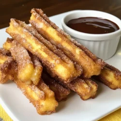 To make churro waffle sticks, you need simple ingredients. Gather these items before you start cooking. - 1 cup all-purpose flour - 1 tablespoon baking powder - 1/4 teaspoon salt - 1/2 cup sugar - 1 teaspoon cinnamon (plus extra for dusting) - 1/2 cup milk - 1/4 cup vegetable oil - 1 large egg - 1 teaspoon vanilla extract - 1/2 cup butter (for coating) These ingredients work together to create a sweet and crispy treat. The all-purpose flour gives the sticks structure. Baking powder helps them rise, while salt enhances the flavor. Sugar and cinnamon add sweetness and warmth. Milk, oil, and egg keep the batter moist and rich. Finally, vanilla extract adds a lovely aroma, and butter gives a nice coating. Make sure you have everything ready. This way, you can enjoy the cooking process without interruptions! {{ingredient_image_1}} 1. Preheat the waffle maker. Turn it on to get it hot. Follow the guide that comes with your maker. 2. Combine dry ingredients. In a bowl, mix 1 cup of flour, 1 tablespoon of baking powder, 1/4 teaspoon of salt, 1/2 cup of sugar, and 1 teaspoon of cinnamon. Whisk until blended well. 3. Mix wet ingredients. In another bowl, combine 1/2 cup of milk, 1/4 cup of vegetable oil, 1 large egg, and 1 teaspoon of vanilla extract. Stir until smooth. 1. Pour batter into the waffle maker. Lightly grease the maker if needed. Pour enough batter to cover the grids, usually 1/2 to 3/4 cup. Close the lid. 2. Cooking time and checking for doneness. Cook for about 3 to 5 minutes. Check for a golden brown color. If it looks crispy, it’s ready! 1. Melting butter for coating. In a shallow bowl, melt 1/2 cup of butter. This will help the churro sticks stick to the sugar. 2. Cinnamon-sugar mixture preparation. In another bowl, mix the remaining 1/4 cup of sugar with an extra teaspoon of cinnamon. This is your tasty coating! 3. Cutting and coating the churro sticks. Once the waffles are done, carefully take them out. Cut each waffle into strips to create sticks. Dip each stick into the melted butter, then roll in the cinnamon-sugar mixture. Serve warm and enjoy! To make churro waffle sticks, avoid overmixing the batter. When you mix the wet and dry parts, stop when they just blend. A few lumps are okay. Overmixing can make your sticks tough. Finding the right cooking time is key. Most waffle makers cook them in 3 to 5 minutes. Check for a golden brown color. If they are too light, they may be doughy inside. For dips, chocolate sauce or caramel sauce works best. The sweet flavors match well with churro sticks. You can also try whipped cream for a fun twist. Pair these sticks with drinks like hot chocolate or coffee. The warm drinks enhance the sweet taste. For a special touch, add a sprinkle of cinnamon on top of your drink. Enjoy your churro waffle sticks! Pro Tips Use Room Temperature Ingredients: Allow your milk, egg, and oil to sit at room temperature for about 15 minutes before mixing. This helps create a smoother batter and results in fluffier waffle sticks. Don't Overmix the Batter: Mix until just combined to avoid tough churro sticks. A few lumps are perfectly fine and will not affect the texture. Adjust Cooking Time for Crispiness: Depending on your waffle maker, you may need to adjust the cooking time. Keep an eye on the color; cook until golden brown for the best crunch. Experiment with Dipping Sauces: While chocolate and caramel are classic choices, try pairing your churro sticks with fruit dips or flavored sauces for a unique twist! {{image_2}} You can make churro waffle sticks even more fun. Try adding chocolate chips to the batter. Just fold in half a cup of chocolate chips before cooking. The warm chocolate melts and adds a rich taste. You can also experiment with spices. Instead of just cinnamon, try nutmeg or cardamom. Just a pinch will change the flavor profile. A blend of spices can make your churros unique and exciting. If you want a smaller treat, make mini churro waffle sticks. Just use less batter in the waffle maker. Cook them for the same time, and you will have bite-sized goodies. Drizzling different sauces takes them to the next level. You can use chocolate sauce or caramel sauce. Just warm them up a bit for an easy dip. You can even mix sauces for a new taste. Enjoy exploring! To keep your churro waffle sticks fresh, store them in an airtight container. Place a piece of parchment paper between layers to avoid sticking. You can refrigerate them for up to three days. If you want to keep them longer, freezing is a great option. Wrap each stick in plastic wrap and then place them in a freezer bag. They will stay fresh for about a month in the freezer. When you’re ready to enjoy your churro waffle sticks again, you’ll want them crispy. Preheat your oven to 350°F (175°C). Place the frozen or refrigerated sticks on a baking sheet. Heat them for about 10-12 minutes, or until warm and crispy. If you prefer the microwave, use it for about 20-30 seconds. However, this can make them soft, so the oven is best for crispiness. Enjoy them warm, just like when they were fresh! You can use a frying pan or griddle. Pour the batter in small circles. Cook until golden brown on each side. Flip carefully to avoid breaking them. Yes, you can use whole wheat flour. The flavor will be a bit nuttier. It may change the texture slightly, making it denser. You might find churro waffle sticks at local fairs or dessert shops. Some grocery stores may also sell frozen versions in their freezer section. Serve churro waffle sticks in a tall glass or on a platter. Add dipping sauces like chocolate or caramel. This makes them fun and easy to grab! You’ve learned how to make delicious churro waffle sticks from scratch. We covered all the key steps: mixing the ingredients, cooking, and serving. Remember to experiment with flavors and dips to make them your own. Store any leftovers properly, and you’ll have a treat ready to go. Enjoy sharing these tasty snacks at your next gathering. Happy cooking!