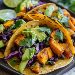 To make Spicy Chipotle Sweet Potato Tacos, you need fresh and simple ingredients. Each one brings a unique taste and texture to the dish. Here’s the list of what you will need: - 2 medium sweet potatoes, peeled and diced - 1 tablespoon olive oil - 1 teaspoon smoked paprika - ½ teaspoon ground cumin - ½ teaspoon garlic powder - 1-2 chipotle peppers in adobo sauce, minced (adjust based on spice preference) - Salt and pepper to taste - 8 small corn tortillas - 1 cup black beans, drained and rinsed - 1 avocado, sliced - ½ cup red cabbage, thinly sliced - Fresh cilantro leaves, for garnish - Lime wedges, for serving Sweet potatoes add a natural sweetness that balances the heat from the chipotle peppers. Olive oil helps roast the sweet potatoes to a perfect crisp. The spices bring depth and warmth. Tortillas wrap everything together, making it easy to enjoy. Toppings like black beans, avocado, and red cabbage add creaminess and crunch. Fresh cilantro and lime brighten the flavors, making each bite a delight. Gather these ingredients, and you’re ready to create a meal that is both tasty and satisfying. {{ingredient_image_1}} First, I preheat the oven to 400°F (200°C). This step is key for roasting. Next, I take my sweet potatoes, peel them, and dice them into small cubes. In a large bowl, I toss the diced sweet potatoes with olive oil. Then, I add smoked paprika, ground cumin, garlic powder, minced chipotle peppers, salt, and pepper. I stir the mix well until each piece is nicely coated with the spices. Now, I spread the sweet potatoes on a baking sheet lined with parchment paper. I make sure they are in a single layer to roast evenly. I place the baking sheet in the oven for about 25-30 minutes. Halfway through, I take them out and stir them gently. This helps them cook well and get that nice caramelized look. While the sweet potatoes roast, I prepare the corn tortillas. I heat them on a dry skillet over medium heat. I warm each side for about 30 seconds until they are soft and pliable. Once the sweet potatoes are done, I take a warm tortilla and place a few spoonfuls of roasted sweet potatoes down the center. I then add black beans, avocado slices, and thinly sliced red cabbage. Finally, I garnish with fresh cilantro leaves and squeeze lime juice on top just before serving. Adjusting spice levels You can change the heat in your tacos. If you want more spice, add more chipotle peppers. If you prefer milder tacos, use just one pepper or skip them. Taste as you go. The flavor should match your liking. Ensuring even roasting To get sweet potatoes evenly roasted, cut them into similar-sized pieces. This helps them cook at the same rate. Toss them well in olive oil and spices. Stir them halfway through roasting. This gives you a nice, crispy outside and soft inside. Additional toppings You can add many toppings to your tacos. Consider adding fresh salsa for a burst of flavor. Try crumbled feta or goat cheese for a creamy touch. Pickled onions add a nice crunch and tang. Experiment with different toppings to find your favorite mix. Pairing with sides These tacos pair well with a simple salad. A side of rice or quinoa works great too. You can also serve them with tortilla chips and guacamole. A cool drink, like agua fresca or a light beer, can enhance your meal. Pro Tips Perfectly Roasted Sweet Potatoes: To achieve the best texture, make sure the sweet potatoes are cut into even-sized pieces for uniform cooking and caramelization. Customize the Spice Level: Adjust the number of chipotle peppers based on your heat preference. Start with one for mild tacos, and add more for an extra kick. Warming Tortillas: Keep your corn tortillas warm in a clean kitchen towel after heating them on the skillet to maintain their pliability and prevent them from drying out. Fresh Lime Juice: Squeeze lime juice over the tacos just before serving for a burst of freshness that enhances the flavors of the sweet potatoes and other toppings. {{image_2}} You can change things up by using different beans or lentils. Black beans are great, but pinto beans work well too. Chickpeas add a nice texture. Lentils also boost protein and fiber in your tacos. Just cook them until tender. Add them right on top of your sweet potatoes for a tasty blend. Plant-based meat substitutes can also make a fun twist. Try crumbled tempeh or veggie ground meat. They soak up flavors well and add a hearty bite. Mix these with your sweet potatoes for a filling meal. Experimenting with different spices can elevate your tacos. Try adding chili powder for extra heat. A pinch of cinnamon can give a warm undertone. You can also use fresh herbs like oregano for a vibrant taste. Ingredient swaps can bring new life to your dish. Instead of avocado, use a dollop of yogurt for creaminess. Switch red cabbage with shredded carrots for a crunchier texture. Get creative with toppings like mango salsa or pickled onions. Each change can lead to a whole new flavor adventure! To store your spicy chipotle sweet potato tacos, first let them cool. Place any leftover tacos in an airtight container. You can also store the sweet potato filling and toppings separately. This way, they stay fresh longer. Keep them in the fridge for up to three days. If you want to keep them longer, you can freeze the sweet potato filling. It lasts up to three months in the freezer. When it’s time to enjoy leftovers, you have a few options. The best way to reheat tacos is in the oven. Preheat your oven to 350°F (175°C). Place the tacos on a baking sheet and cover them with foil. Heat for about 10-15 minutes or until warm. You can also use a skillet on medium heat. Heat each taco for a few minutes on each side. This method keeps the tortillas soft and tasty. If you stored the filling separately, you can warm that in the microwave or on the stove. Just be careful not to overcook it. Keeping the texture and flavor intact is key. Always check that your tacos are heated through. Enjoy your delicious spicy chipotle sweet potato tacos again! You can use other veggies if you want. Here are some great options: - Butternut squash: This veggie has a sweet taste and smooth texture. - Carrots: They add a nice sweetness and work well in tacos. - Zucchini: This is mild and absorbs flavors well. - Cauliflower: Use it for a unique taste and texture. These veggies can bring new flavors while keeping the dish healthy. Chipotle peppers can be quite spicy. The heat level varies. Here’s how to adjust it: - Mild: Use just one minced pepper. - Medium: Try two minced peppers. - Hot: Add more peppers or some adobo sauce. Start small and taste as you go. This way, you can find the right heat for you. Yes, these tacos can easily be made vegan! Just follow these tips: - Tortillas: Use corn tortillas that are not made with lard. - Beans: Black beans are already vegan, so you're good there. - Toppings: Choose plant-based toppings like avocado, cabbage, and cilantro. This way, you can enjoy delicious vegan tacos without missing out on flavor! We explored how to create delicious sweet potato tacos, from ingredients to cooking tips. You can enjoy these tacos by adjusting spices and adding your favorite toppings. Consider using alternative proteins or experimenting with flavors for variety. Store leftovers well to keep them fresh, and reheating tips will help maintain their taste. With these steps, you can make a tasty meal that suits your preferences every time. Enjoy your cooking!