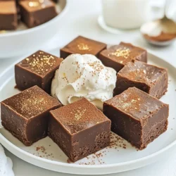 - 2 cups granulated sugar - 1/2 cup unsweetened cocoa powder - 1/2 cup unsalted butter - 1/2 cup heavy cream - 1/2 cup Baileys Irish Cream - 1 teaspoon vanilla extract - 1/2 cup chopped walnuts or pecans (optional) - A pinch of sea salt When making Baileys Irish Cream fudge, you need quality ingredients. The sugar adds sweetness. Cocoa powder gives the fudge a deep chocolate flavor. Unsalted butter helps create a creamy texture. Heavy cream adds richness and helps the fudge set. Baileys Irish Cream is the star of this recipe. It brings a unique flavor that makes the fudge special. You can use a non-alcoholic version if you prefer. The vanilla extract enhances the overall taste. Chopped walnuts or pecans add crunch and extra flavor. A pinch of sea salt balances the sweetness. You can swap Baileys Irish Cream for a non-alcoholic version or flavored syrup. If you need dairy-free options, use coconut cream for heavy cream. Substitute vegan butter for unsalted butter. These swaps will still give you tasty fudge. Always choose high-quality chocolate and butter. Good chocolate will melt smoothly and taste better. Look for butter with a high-fat content for a rich flavor. Using quality ingredients will make your fudge shine. {{ingredient_image_1}} - Mixing dry ingredients Start by grabbing a medium saucepan. Add 2 cups of granulated sugar, 1/2 cup of unsweetened cocoa powder, and a pinch of sea salt. Stir these dry ingredients well. This mix gives your fudge a rich, chocolatey base. - Incorporating wet ingredients Next, add 1/2 cup of unsalted butter and 1/2 cup of heavy cream into the dry mix. Place the saucepan over medium heat. Stir constantly until the mixture starts to boil. This step is crucial; it helps blend everything smoothly. - Boiling and simmering techniques Once it boils, reduce the heat to low. Let it simmer for about 5 minutes while stirring all the time. You want it to be thick and bubbly. This simmering allows flavors to meld, making the fudge even tastier. - Cooling process and proper methods After simmering, remove the saucepan from the heat. Let it cool for about 5 minutes. Then, stir in 1/2 cup of Baileys Irish Cream and 1 teaspoon of vanilla extract. Mix until everything is well combined. If you like nuts, fold in 1/2 cup of chopped walnuts or pecans now. Line an 8x8 inch baking dish with parchment paper, leaving some overhang. Pour the fudge mixture into the dish and spread it evenly with a spatula. Let it cool at room temperature for about 30 minutes. After that, transfer it to the fridge for at least 2 hours to set completely. Once set, use the parchment paper to lift the fudge out. Cut it into squares for serving. Enjoy your sweet treat! - Overheating the mixture: Fudge can burn if you heat it too much. Keep your heat low after boiling. This helps the fudge set right. - Not allowing the fudge to cool correctly: If you cut it too soon, the fudge will be too soft. Be patient and let it cool fully. - Using a candy thermometer: This tool helps you measure the temperature. Aim for soft-ball stage, around 234°F to 240°F. This ensures your fudge has the right texture. - Mixing techniques for smooth fudge: Stir slowly and gently. This helps to blend the ingredients well. Avoid whipping air into the fudge for a dense texture. - Soft fudge issues: If your fudge is too soft, it may not have cooked long enough. Try cooking it a bit more next time. It should be thick and not runny. - Hard fudge solutions: If your fudge is too hard, it may have cooked too long. You can fix it by melting it again with a bit of cream. Add a little liquid and stir to soften. Pro Tips Use a Candy Thermometer: For perfectly smooth fudge, monitor the temperature of the mixture. It should reach around 234°F (112°C) for the ideal texture. Chill Before Cutting: Allow the fudge to set in the refrigerator for at least 2 hours for easier cutting and a cleaner edge. Experiment with Flavors: Try adding different extracts such as almond or hazelnut for a unique twist on the classic Baileys flavor. Store Properly: Keep the fudge in an airtight container at room temperature for up to a week, or refrigerate for longer freshness. {{image_2}} You can make this fudge even better! Try adding espresso or coffee flavors. Just mix in a tablespoon of instant coffee with the dry ingredients. You can also switch out Baileys for other liqueurs like Kahlúa or Amaretto. Each choice brings a new taste to enjoy. Toppings can make your fudge special. You can add chopped nuts like walnuts or pecans for crunch. Dried fruits like cranberries or cherries also work well. Just fold them in after mixing in the Baileys. This adds texture and flavor to your fudge. Serving matters too! Cut the fudge into neat squares. Place them on a decorative platter for a nice look. Dust with cocoa powder or edible gold glitter for a fancy touch. You can also serve with whipped cream on the side. This adds a creamy finish that everyone will love. You can store Baileys Irish Cream fudge at room temperature or in the fridge. For room temperature, keep it in an airtight container. This helps it stay fresh and soft. If you choose the fridge, it will last longer, but the fudge may harden a bit. Just let it sit out for a few minutes before serving. How long does Baileys fudge last? When stored properly, this fudge lasts about two weeks at room temperature. If you refrigerate it, it can last up to four weeks. Always check for any signs of spoilage, like a change in smell or texture. You can freeze Baileys Irish Cream fudge for longer storage. To freeze, wrap each piece in plastic wrap. Then, place the wrapped fudge in a freezer-safe bag or container. This will keep the fudge fresh for up to three months. When you want to enjoy it, take it out and let it thaw in the fridge for a few hours. After thawing, let it sit at room temperature for a few minutes before serving. Yes, you can! Use a non-alcoholic version of Baileys or a flavored syrup. This way, you keep the taste without the alcohol. Many brands offer great options. Look for "Irish cream flavored syrup" in stores or online. You can tell the fudge is done when it thickens and bubbles. Stir it for about five minutes after it boils. The mixture should coat the back of a spoon. If it looks thick, it's ready to cool. If your fudge doesn’t set, it may need more time. Place it in the fridge for a few more hours. If it’s still soft, you can reheat it gently. Add more sugar and cook until it thickens. Pour it back into the pan and chill again. Absolutely! You can mix in peppermint or orange extract. Use about a half teaspoon. This adds a fun twist to your fudge. Just be careful not to add too much, or it may overpower the taste. Cut the fudge into small squares. Use a sharp knife for clean edges. If it’s too soft, chill it a bit longer. For a pretty display, dust it with cocoa powder or edible glitter before serving. Enjoy! This blog post covered how to make Baileys Irish Cream Fudge. We explored ingredients, substitutions, and quality tips. We went over step-by-step instructions and important techniques to ensure great results. I offered tips to avoid common mistakes and shared fun variations to try. Lastly, we discussed storage options and answered common questions. Whether you make it with or without alcohol, this fudge is a treat. Enjoy your sweet creation!